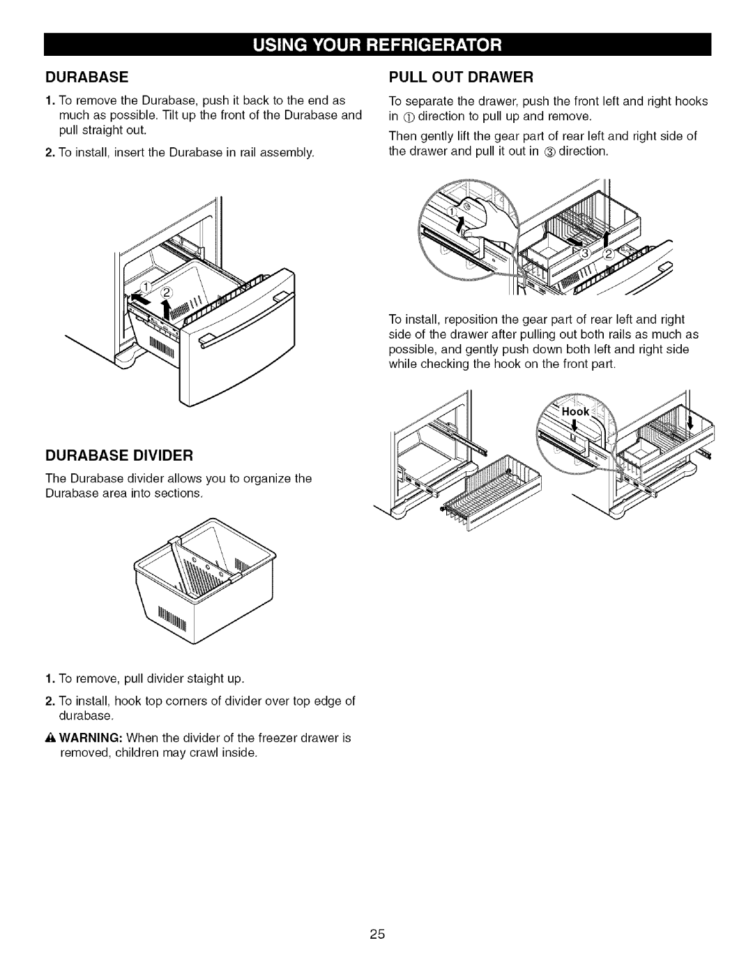 Kenmore 795.7756, 795.7757 manual Durabase Divider, Pull OUT Drawer 