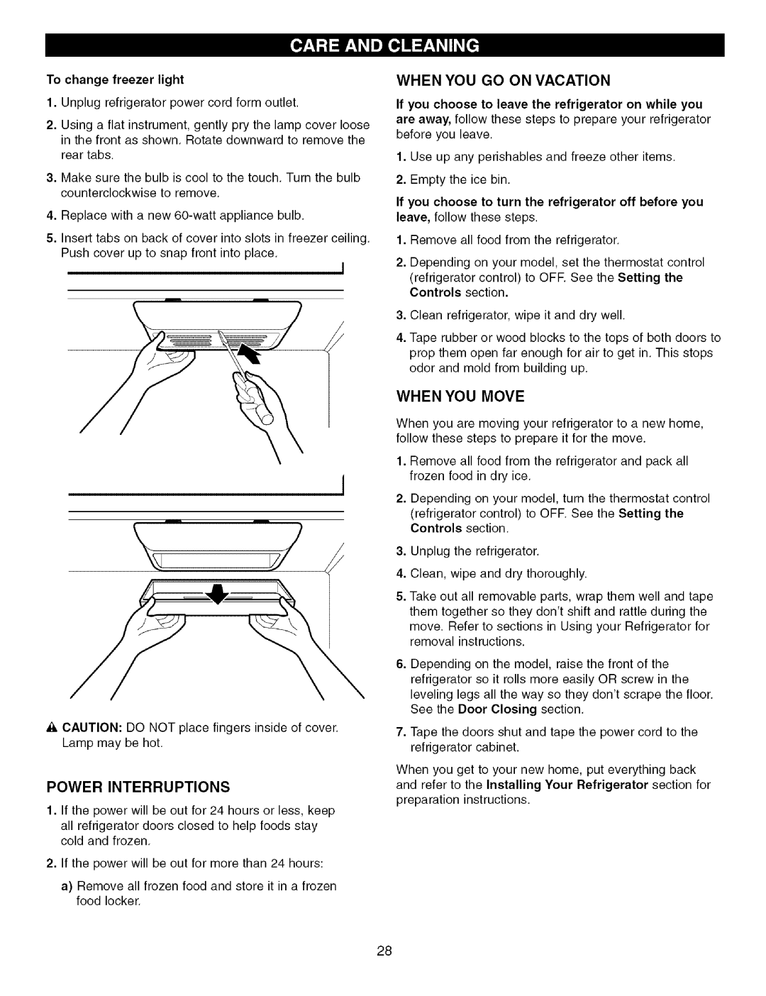 Kenmore 795.7757, 795.7756 manual When YOU GO on Vacation, Power Interruptions 