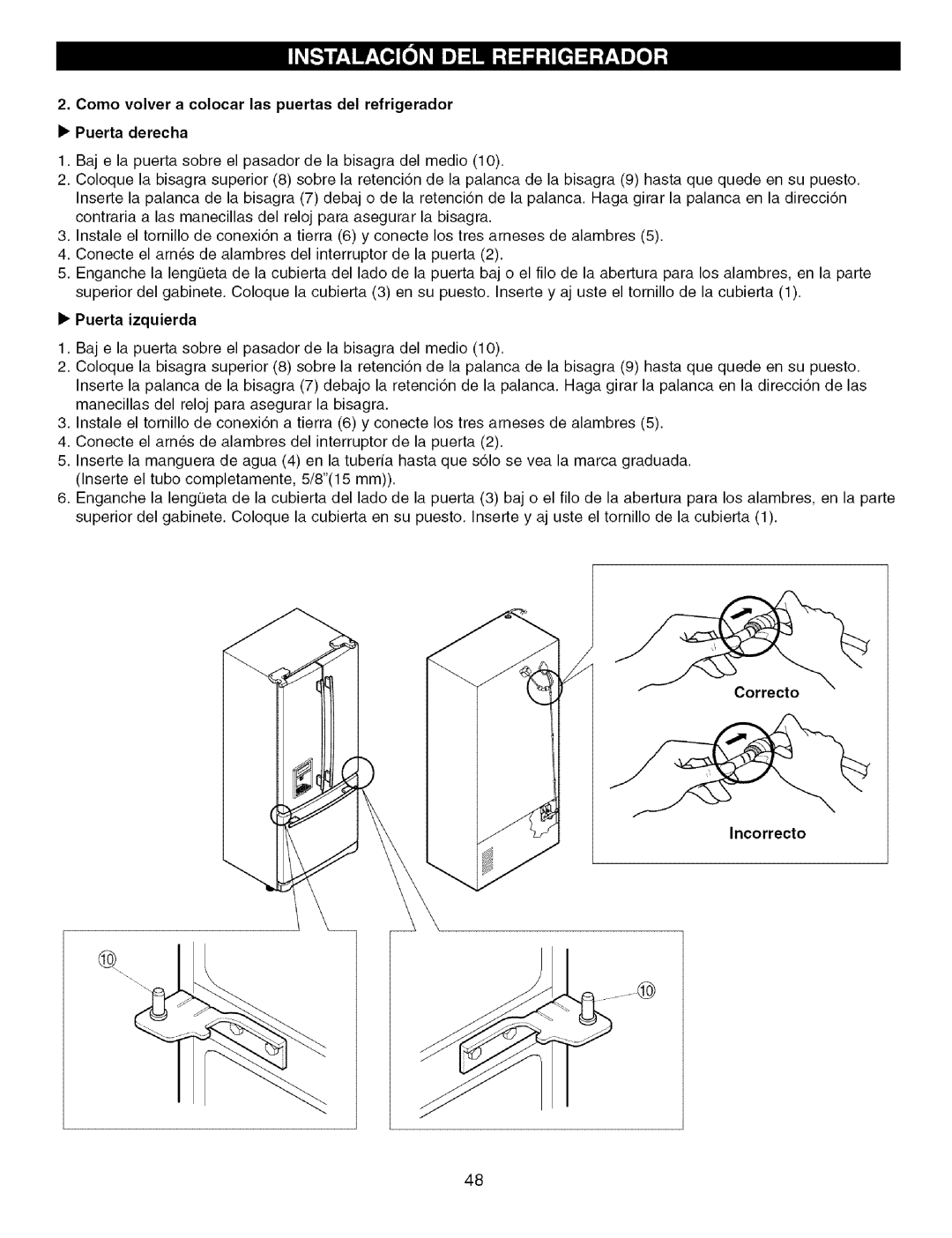 Kenmore 795.7757, 795.7756 manual Puerta izquierda, Correcto Incorrecto 