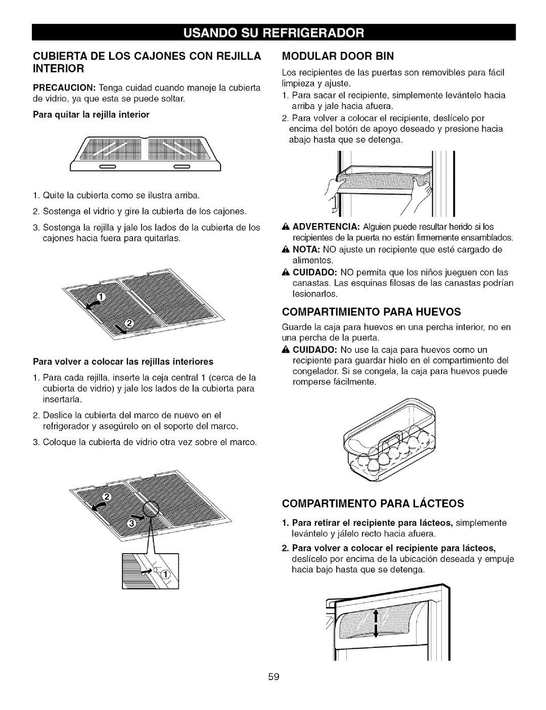 Kenmore 795.7756 Cubierta DE LOS Cajones CON Rejilla Interior, Compartimiento Para Huevos, Compartimento Para Lacteos 