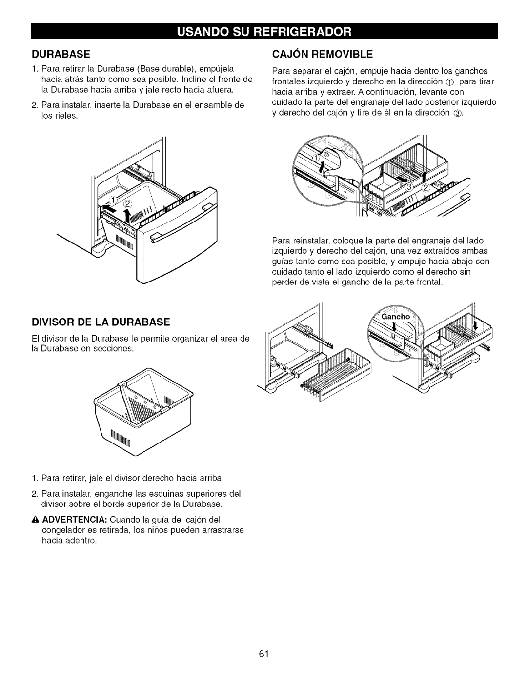 Kenmore 795.7756, 795.7757 manual Divisor DE LA Durabase, Cajon Removible 