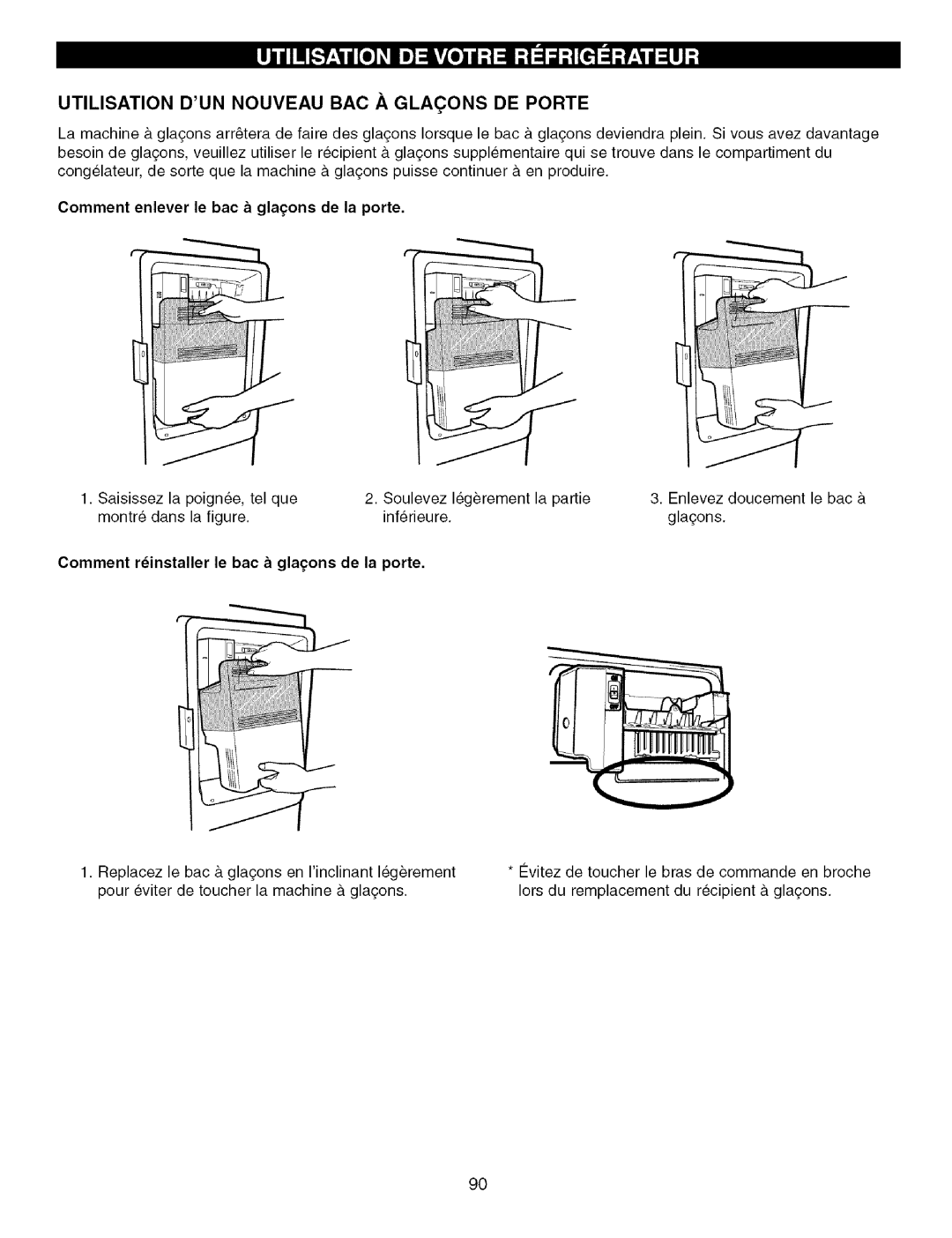 Kenmore 795.7757, 795.7756 Utilisation DUN Nouveau BAC a Glaons DE Porte, Comment enlever le bac & glagons de la porte 