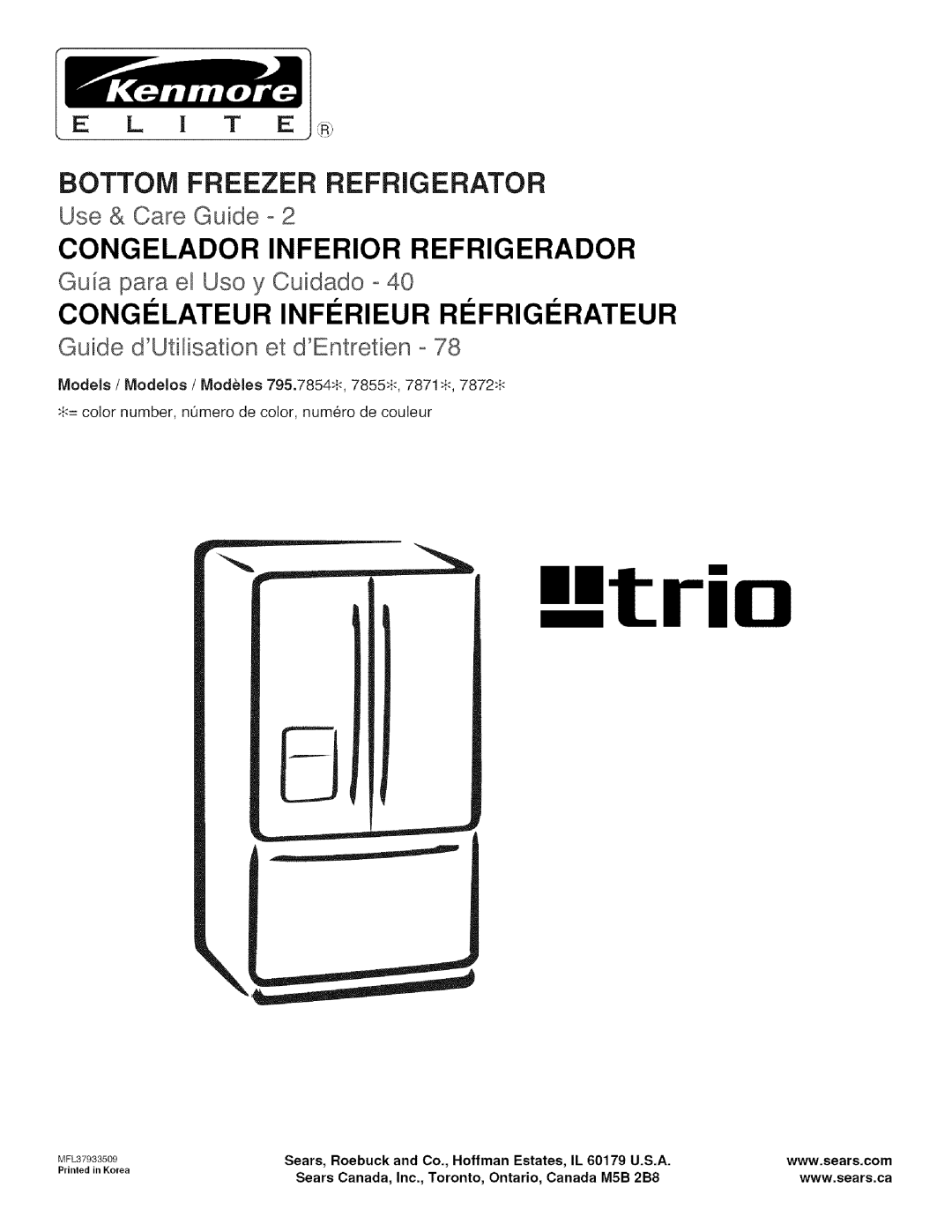 Kenmore 795.7872, 795.7871, 795.7855, 795.7854 manual ==trio 