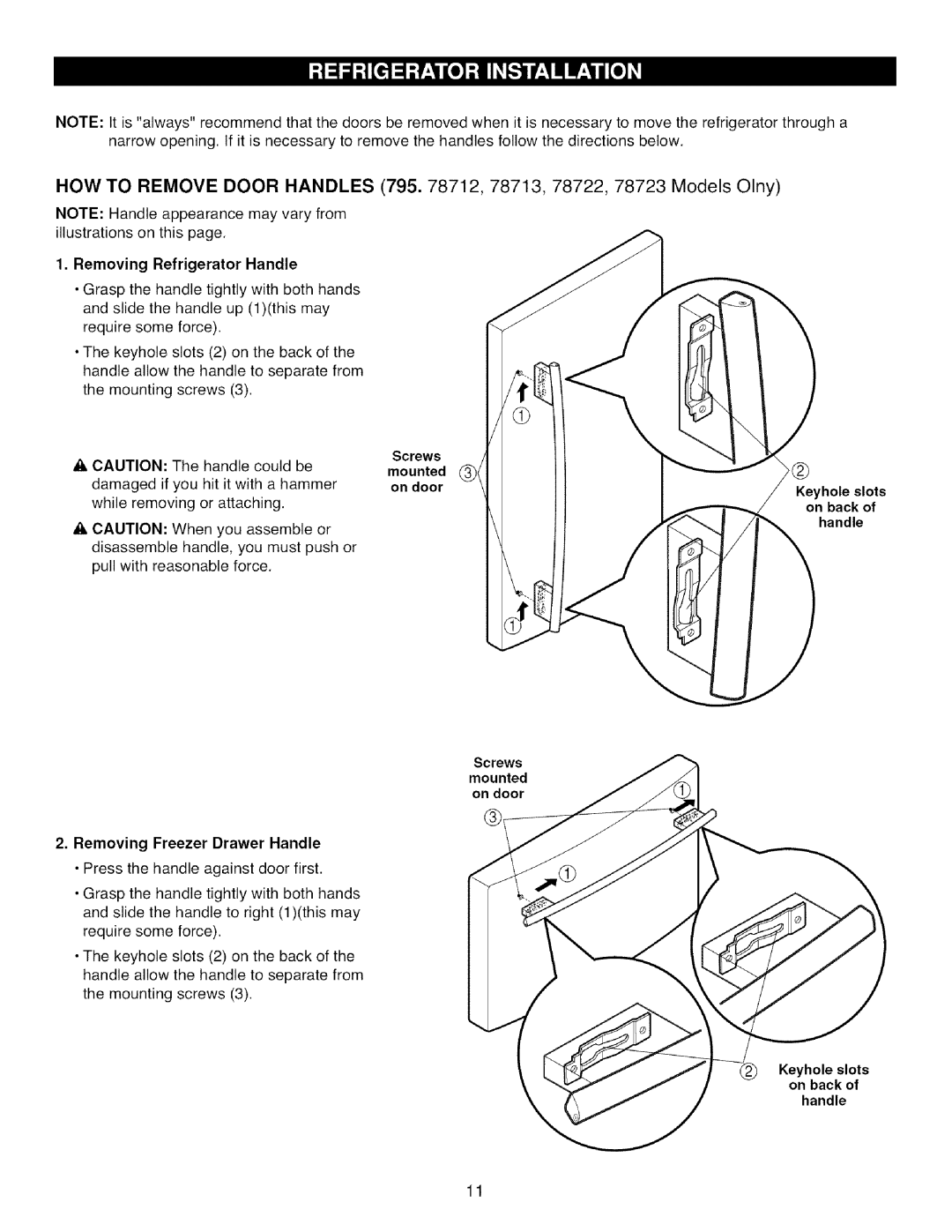 Kenmore 795.7854, 795.7871, 795.7872, 795.7855 manual Screws mounted on door 