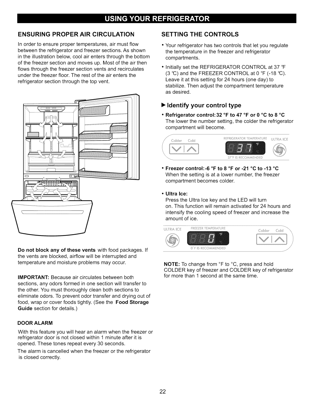 Kenmore 795.7809, 795.7900, 795.6900, 795.6827, 795.7827 manual Ensuring Proper AIR Circulation, Identify your control type 