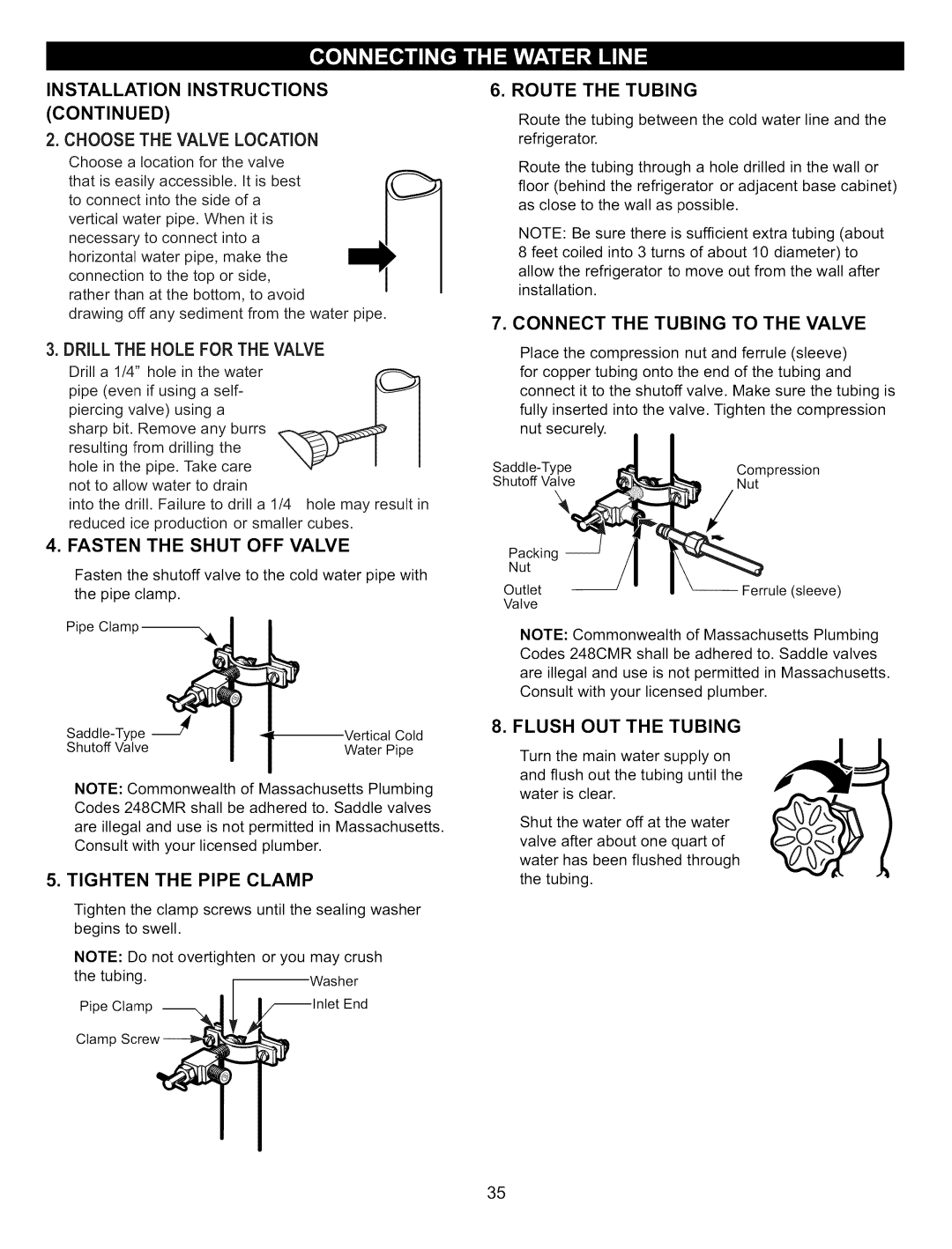 Kenmore 795.76200 Installation Instructions Choose the Valve Location, Drill the Hole for the Valve, Route the Tubing 