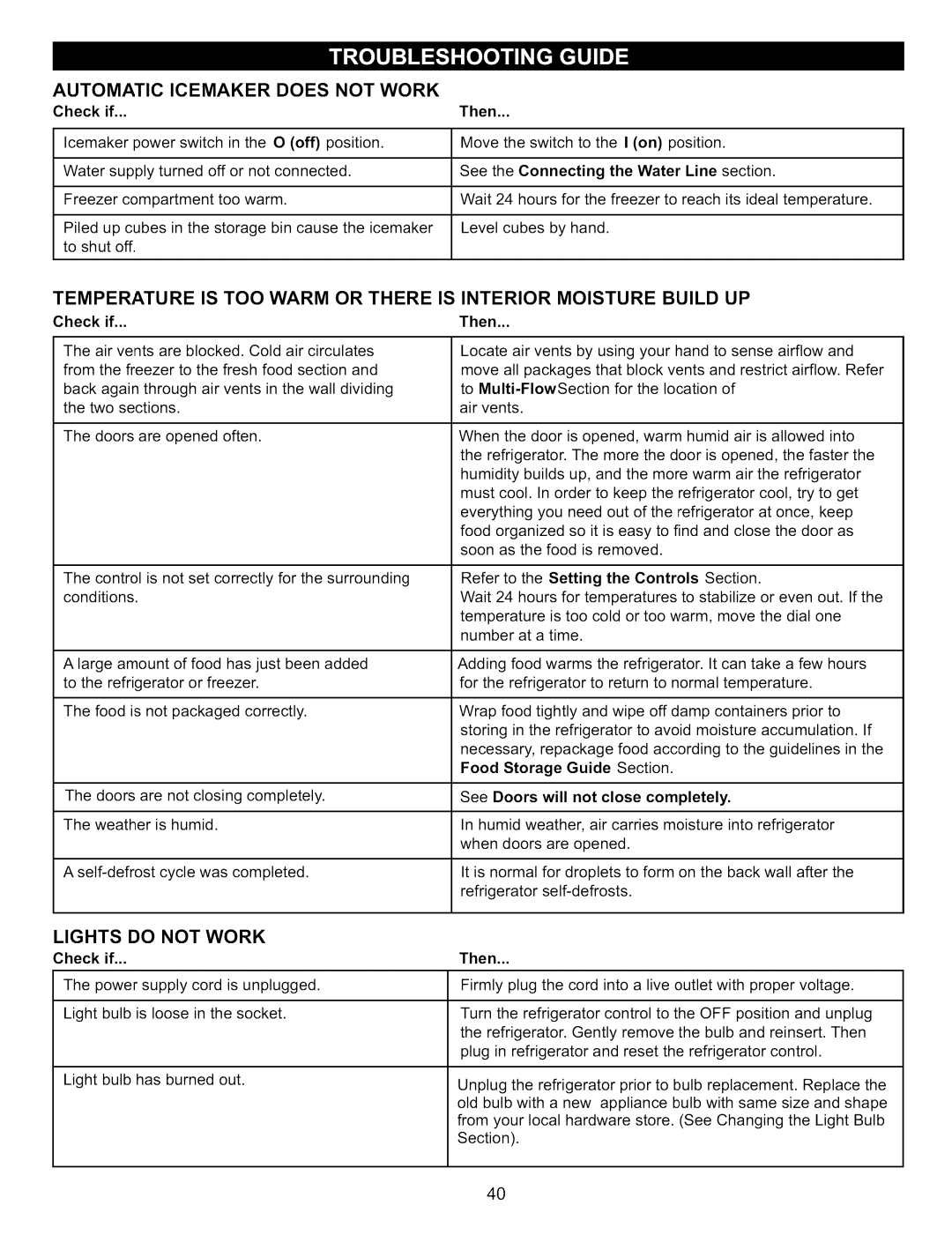 Kenmore 795.7809, 795.7900, 795.6900, 795.6827, 795.7827, 795.76200 manual Automatic Icemaker does not Work, Lights do not Work 