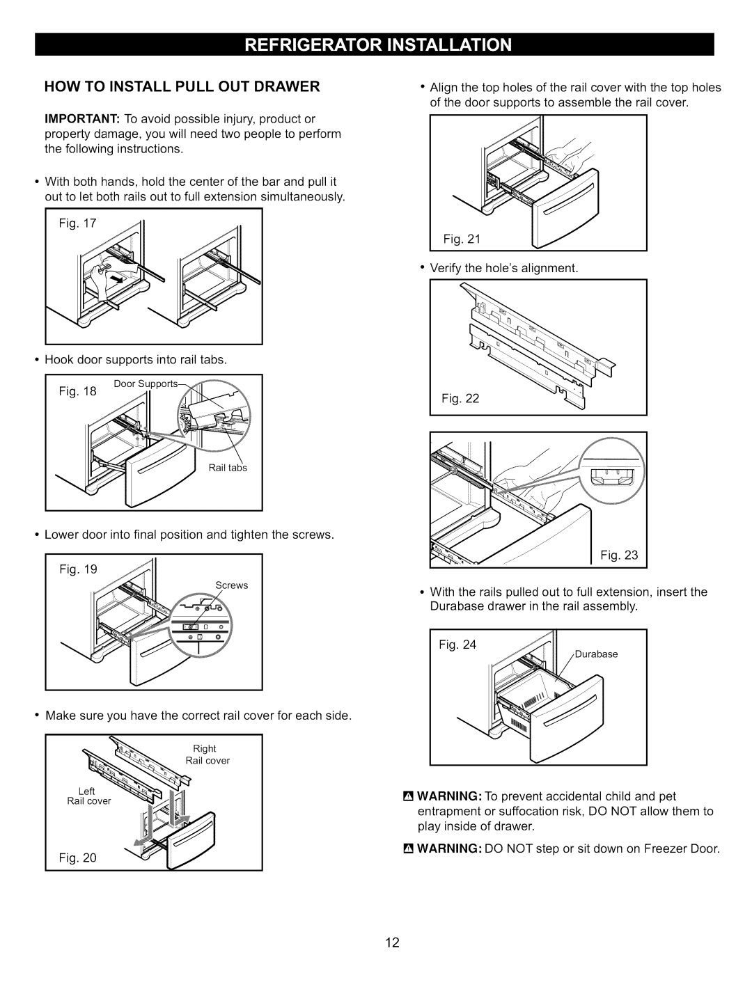 Kenmore 795.7900, 795.6900, 795.6827, 795.7827, 795.7809, 795.76200 manual How To Install Pull Out Drawer 