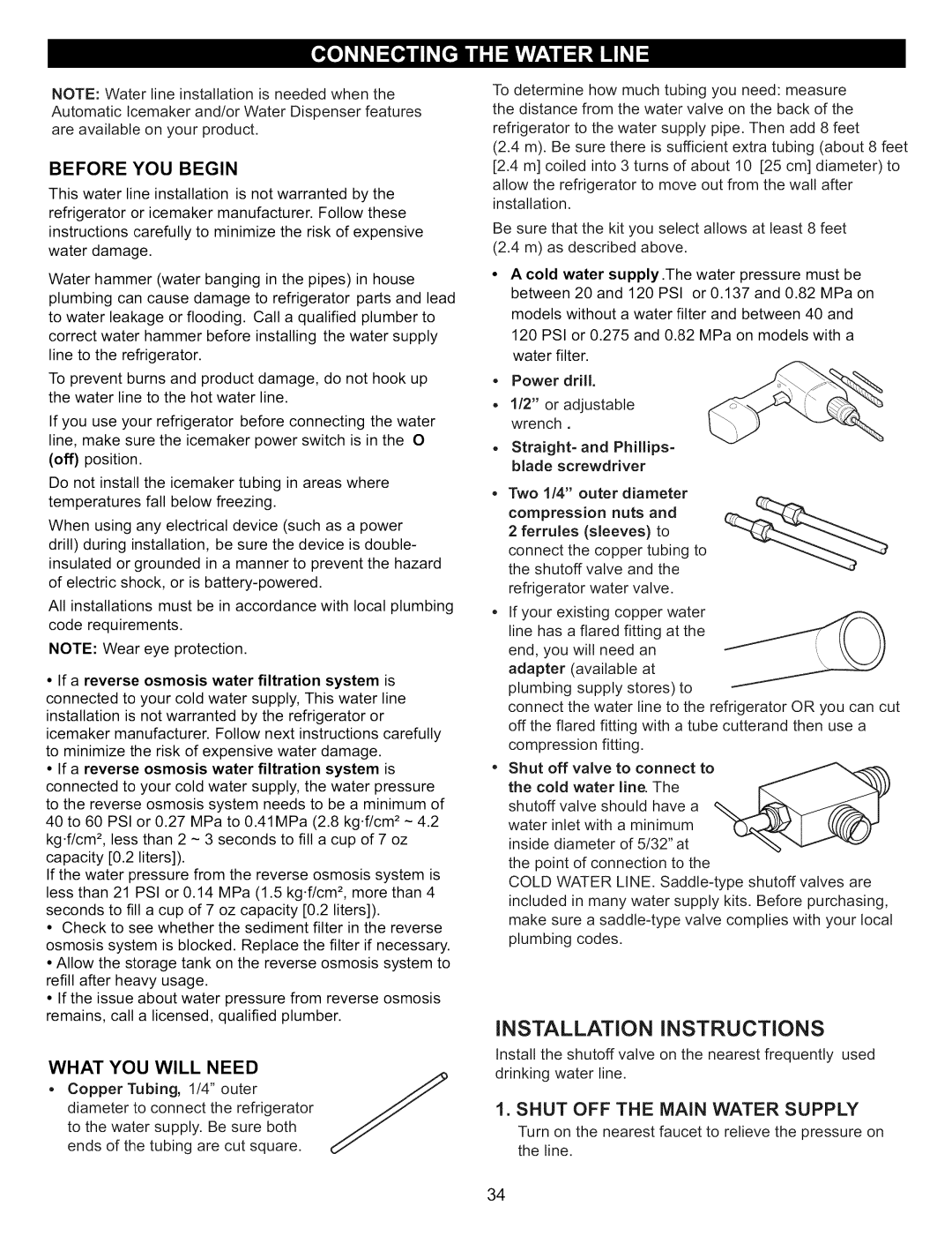 Kenmore 795.7809, 795.7900 Installation Instructions, Before You Begin, What You Will Need, Shut Off The Main Water Supply 