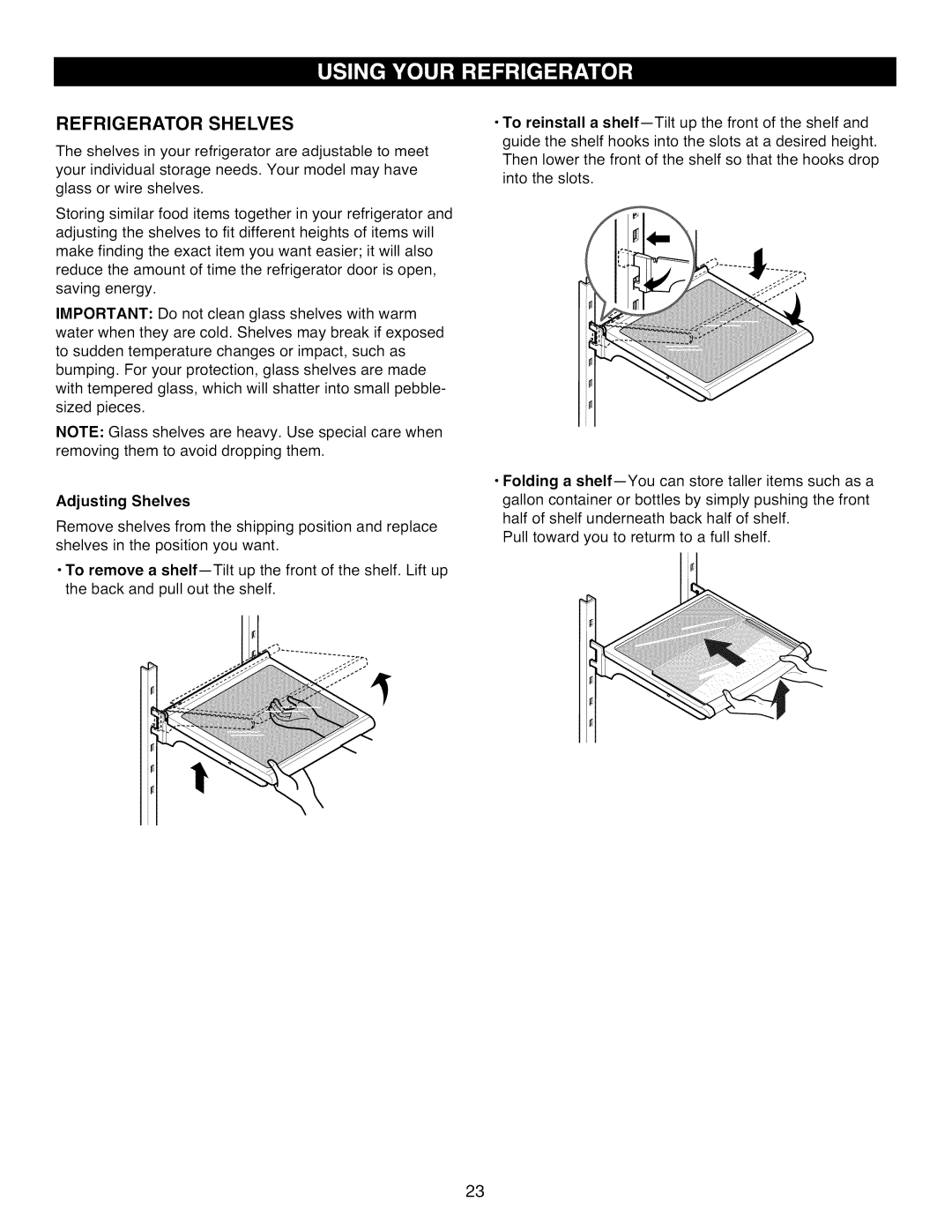 Kenmore 795.7977 manual Refrigerator Shelves 