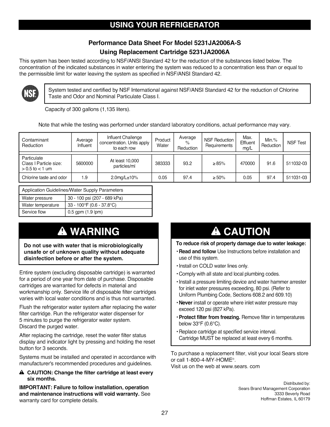 Kenmore 795.7977 manual To reduce risk of property damage due to water leakage 