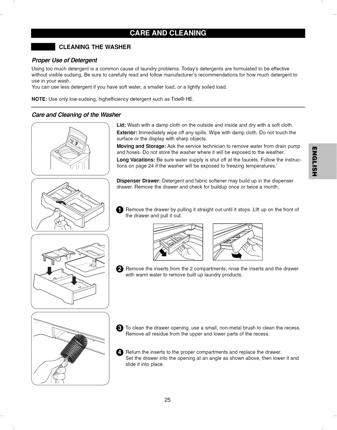 Kenmore 796.292796 manual Cleaning the Washer, Proper Use of Detergent, Care and Cleaning of the Washer 