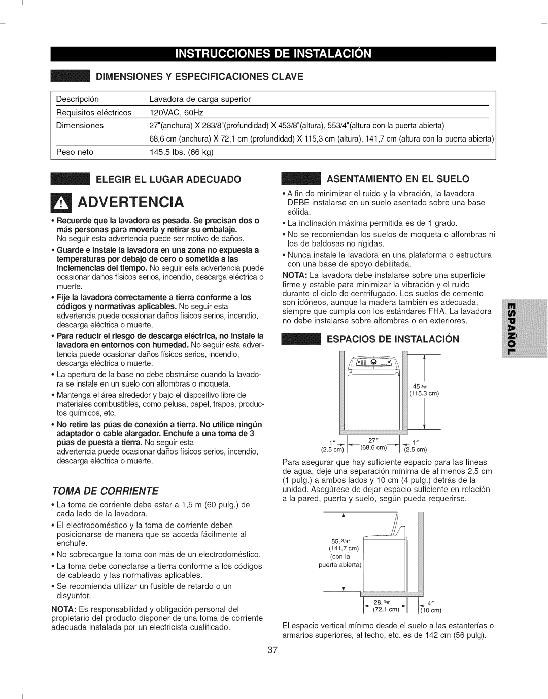 Kenmore 796.292796 manual Clave, ASENTAiVllENTO EN EL Suelo 