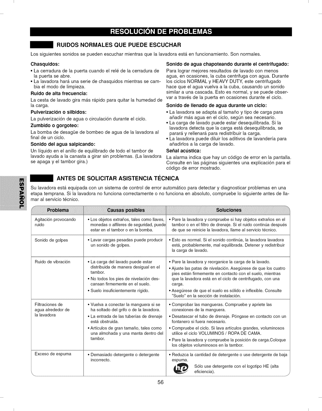 Kenmore 796.292796 manual Ruidos Normales QUE Puede Escuchar, Antes DE Solicitar Asistencia Ticnica 