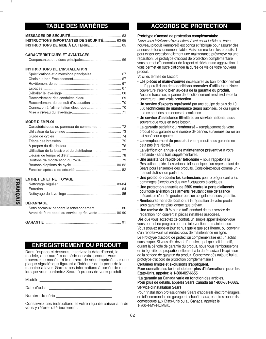 Kenmore 796.292796 manual Prototypedaccordde protection complementaire, DE L1NSTALLATION 