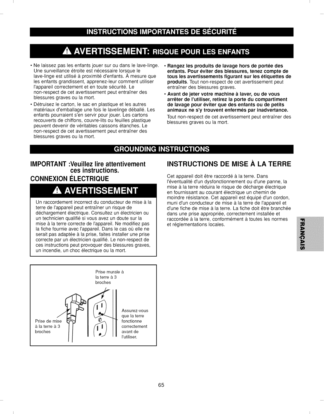 Kenmore 796.292796 manual Connexion Electrique 