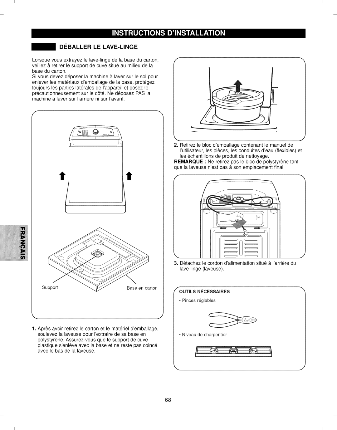 Kenmore 796.292796 manual Diballer LE LAVE-LINGE, Outils Necessaires 