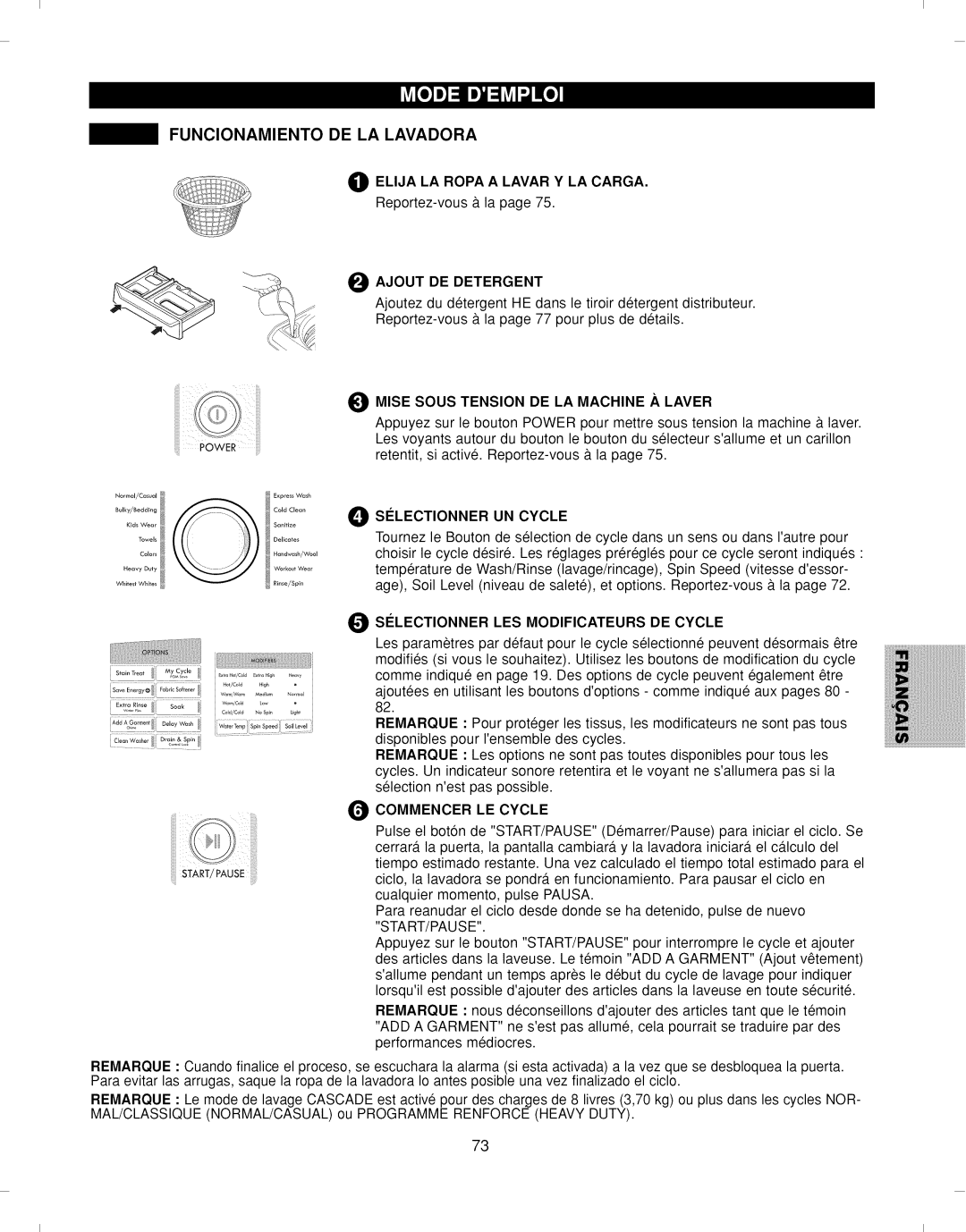 Kenmore 796.292796 Funcionamiento DE LA Lavadora, Elija LA Ropa a Lavar Y LA CARGA. Reportez-vous & la, Ajout DE Detergent 