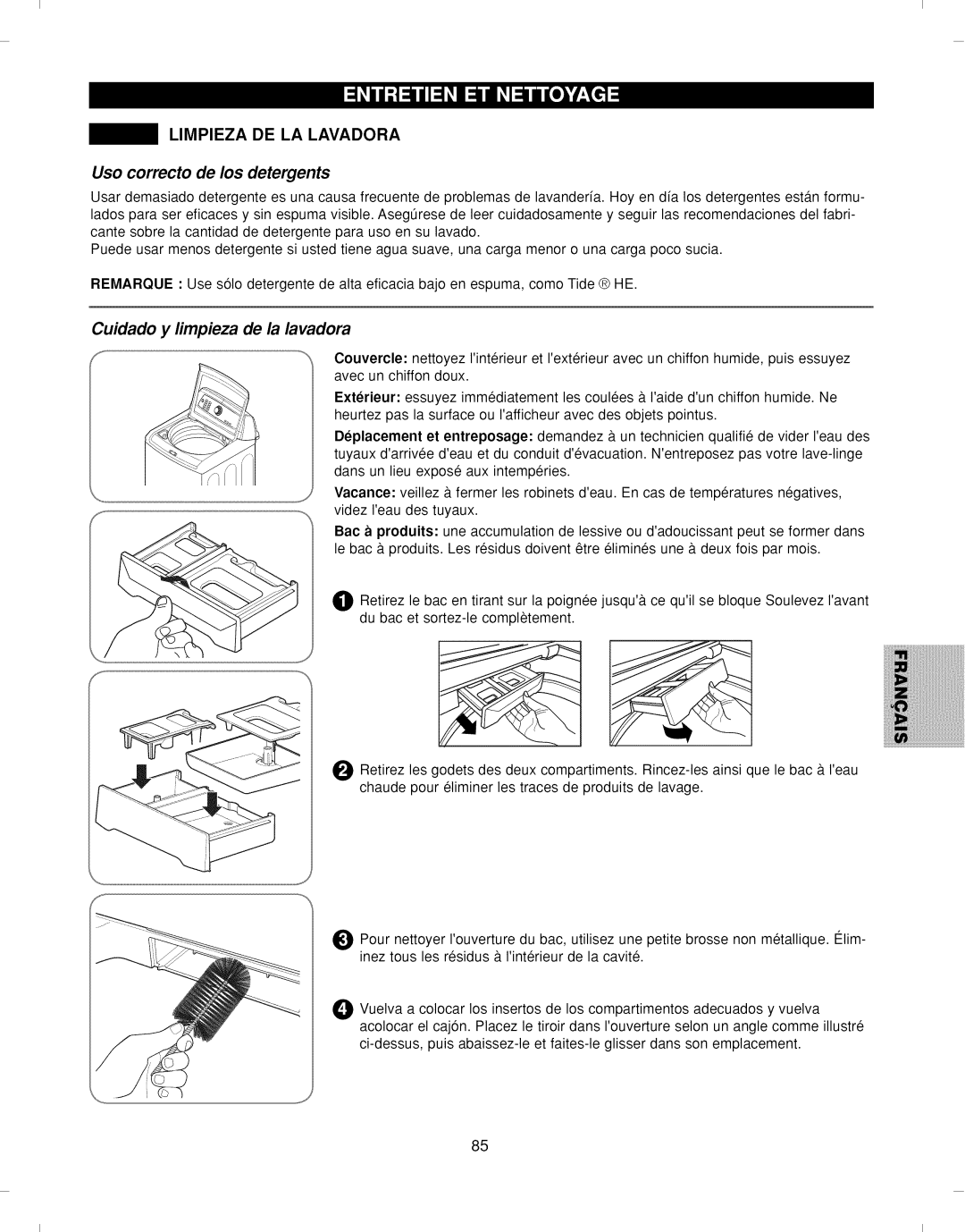 Kenmore 796.292796 manual Limpieza DE LA Lavadora, Uso correcto de los detergents 