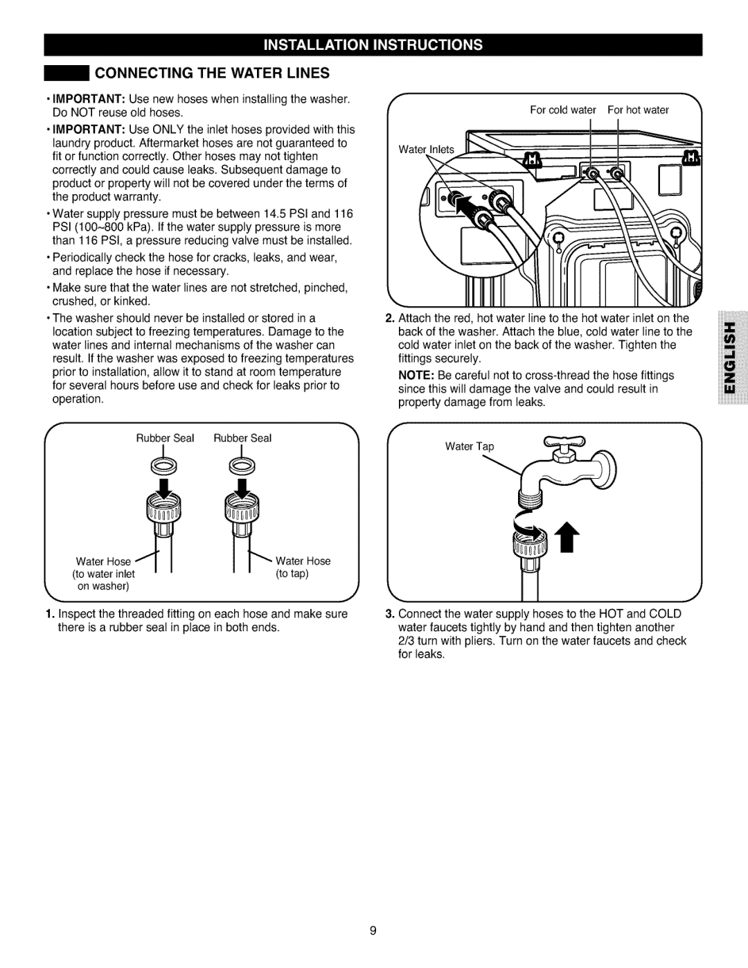 Kenmore 796.4027 manual Connecting the Water Lines 