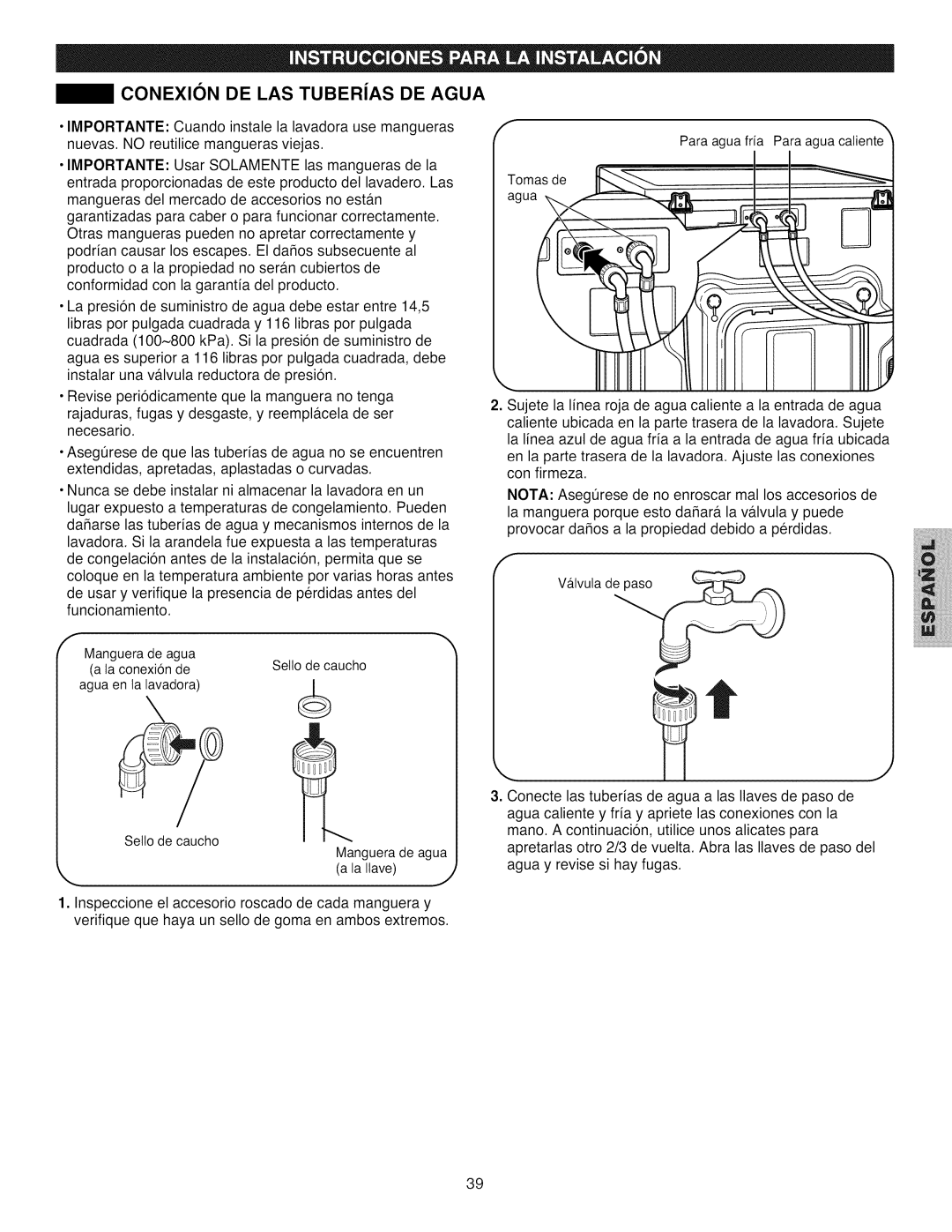 Kenmore 796.4031#9## manual CONEXlON DE LAS Tuberias DE Agua 