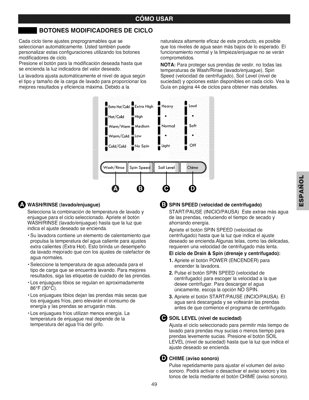 Kenmore 796.4031#9## manual Botones Modificadores DE Ciclo, Iiiiiii 