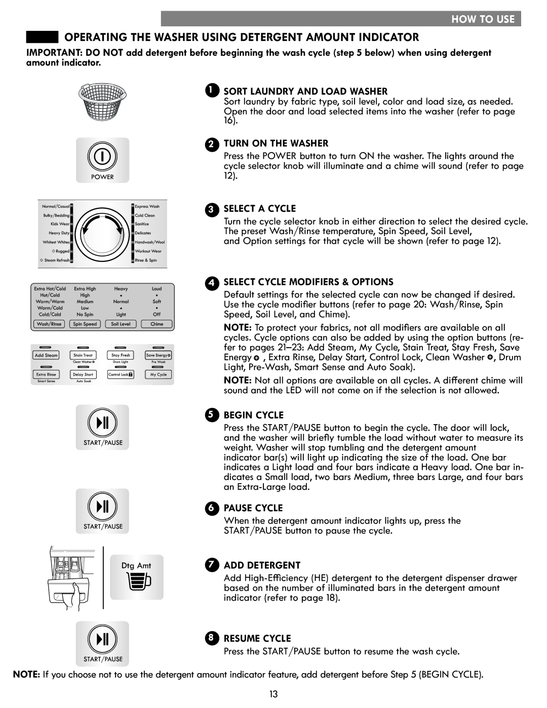 Kenmore 796.4172# manual Operating the Washer Using Detergent Amount Indicator 