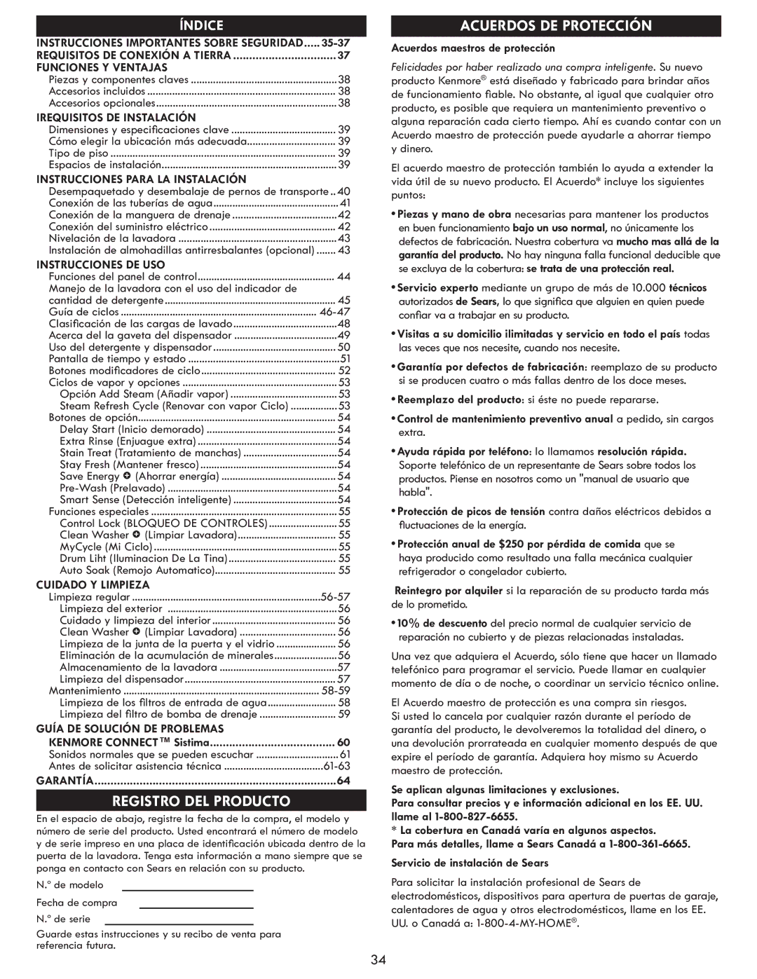 Kenmore 796.4172# Instrucciones Importantes Sobre Seguridad, Funciones Y Ventajas, Irequisitos DE Instalación, Garantía 