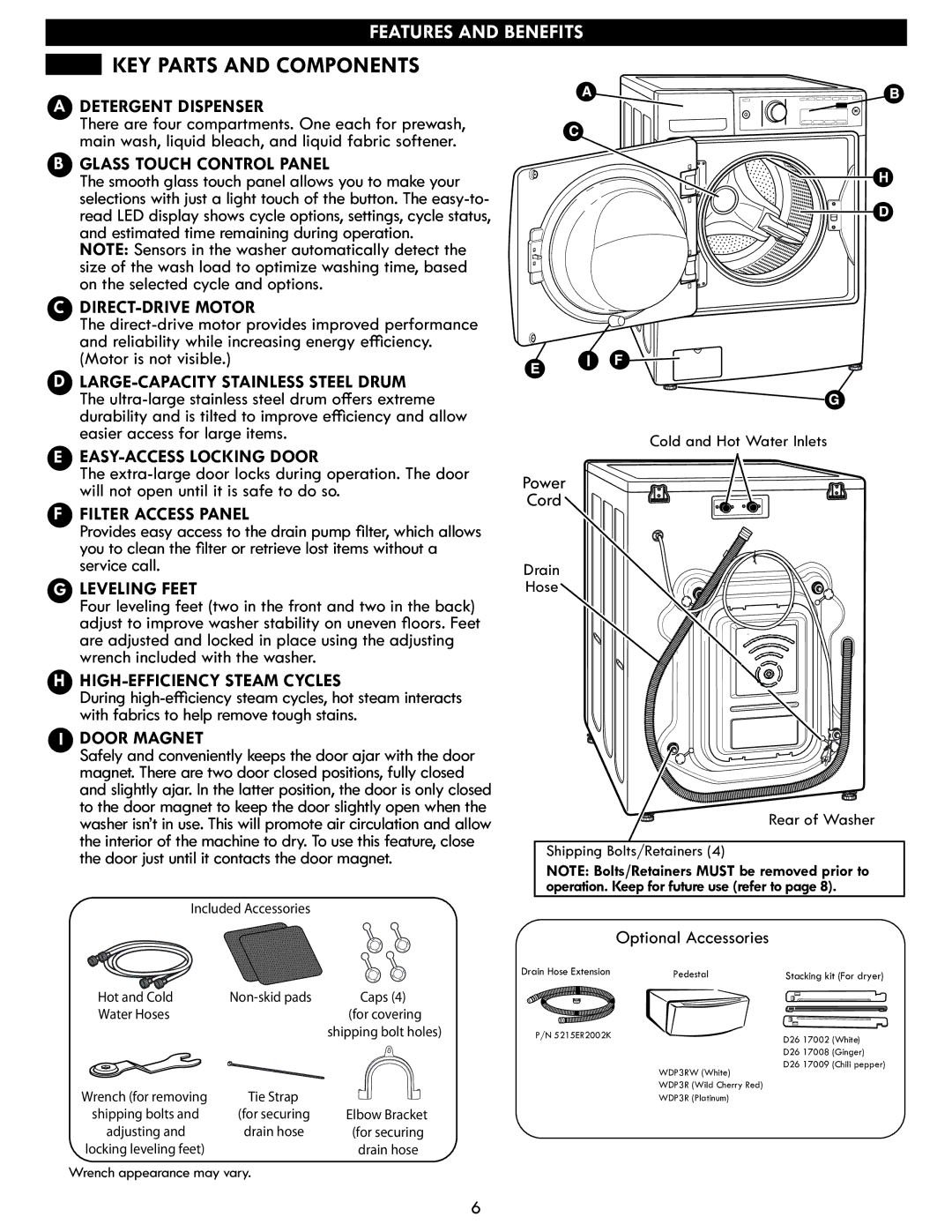 Kenmore 796.4172# manual Detergent Dispenser, Glass Touch Control Panel, DIRECT-DRIVE Motor, EASY-ACCESS Locking Door 