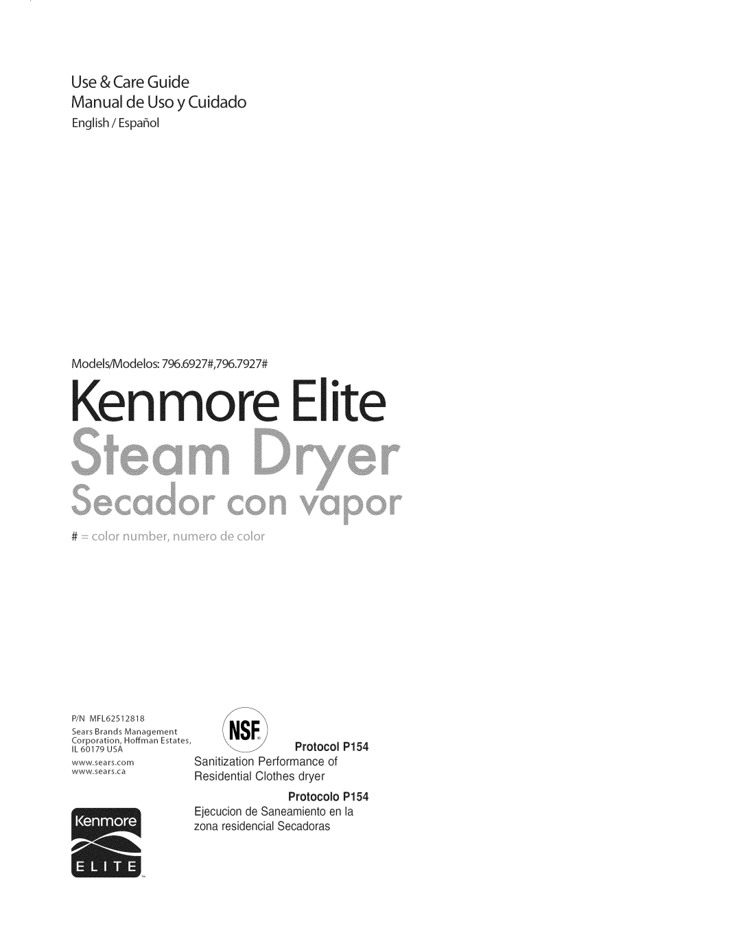 Kenmore 796.7927#, 796.6927# manual Kenmore Elite, Protocol P154 