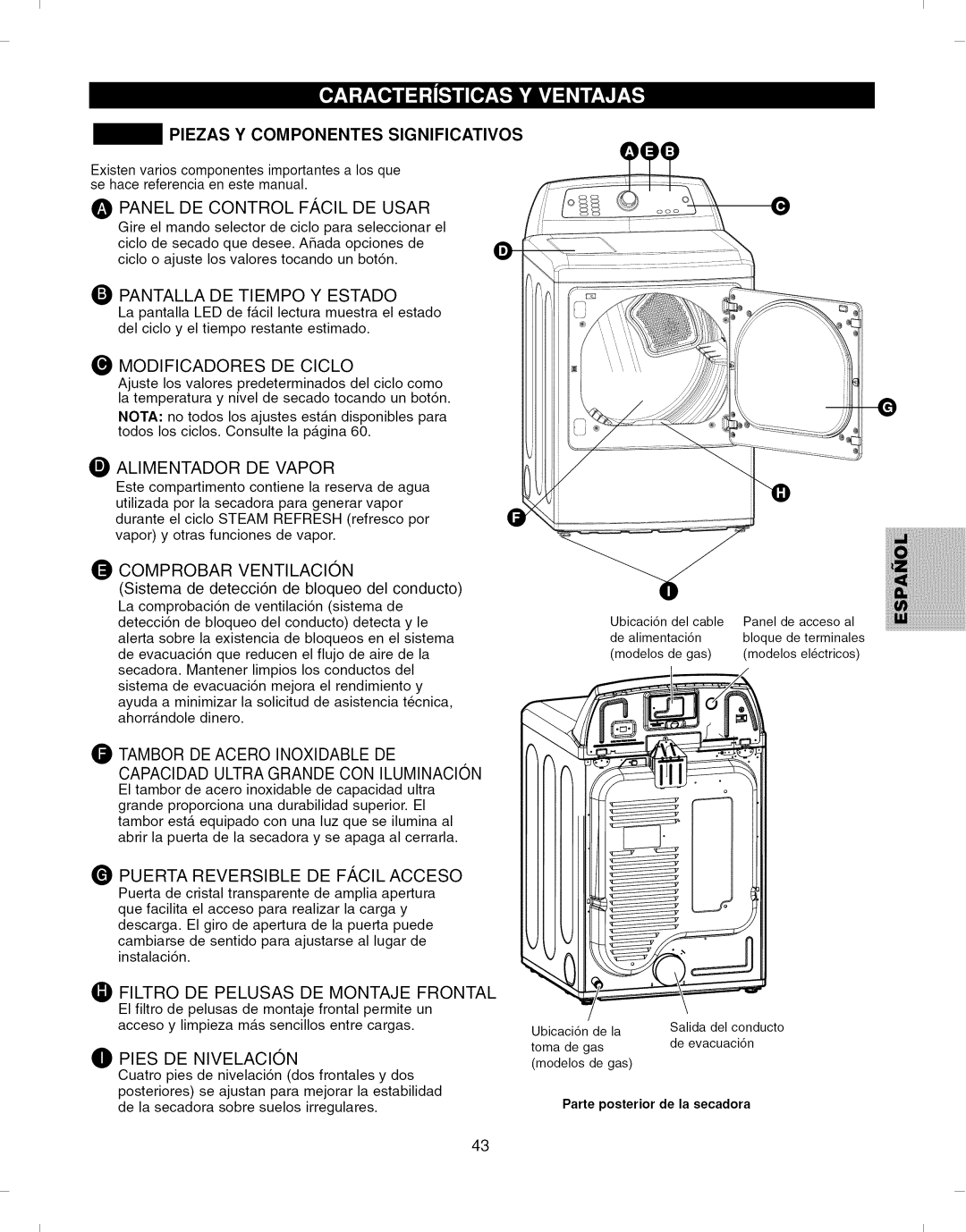 Kenmore 796.7927#, 796.6927# manual Piezas Y Componentes Significativos 