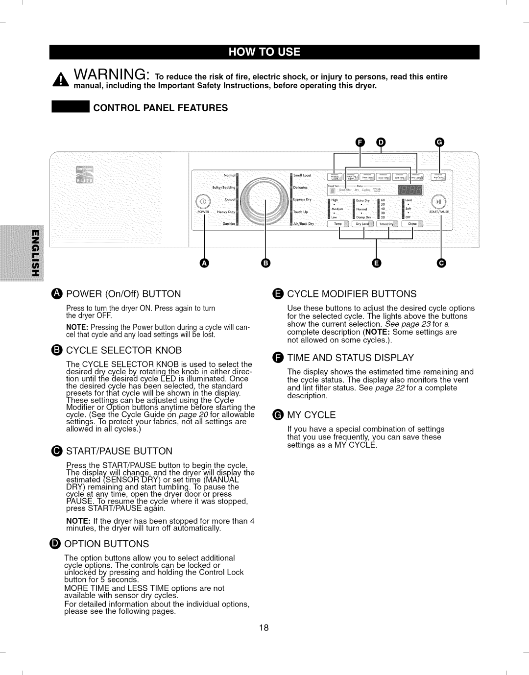 Kenmore 796.8051 manual Control Panel Features, Cycle Selector Knob 