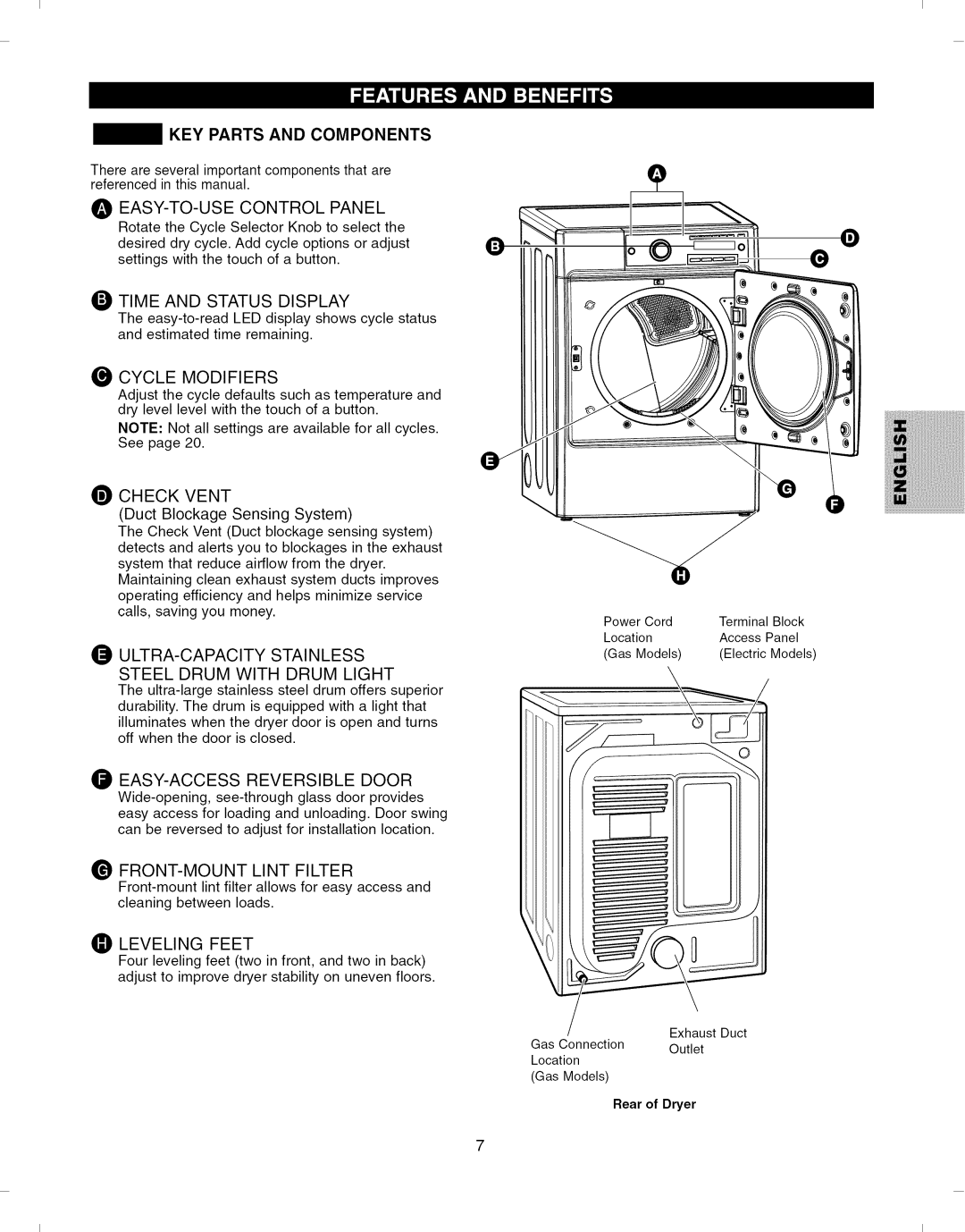 Kenmore 796.8051 manual KEY Parts and Components, EASY-TO-USE Control Panel 