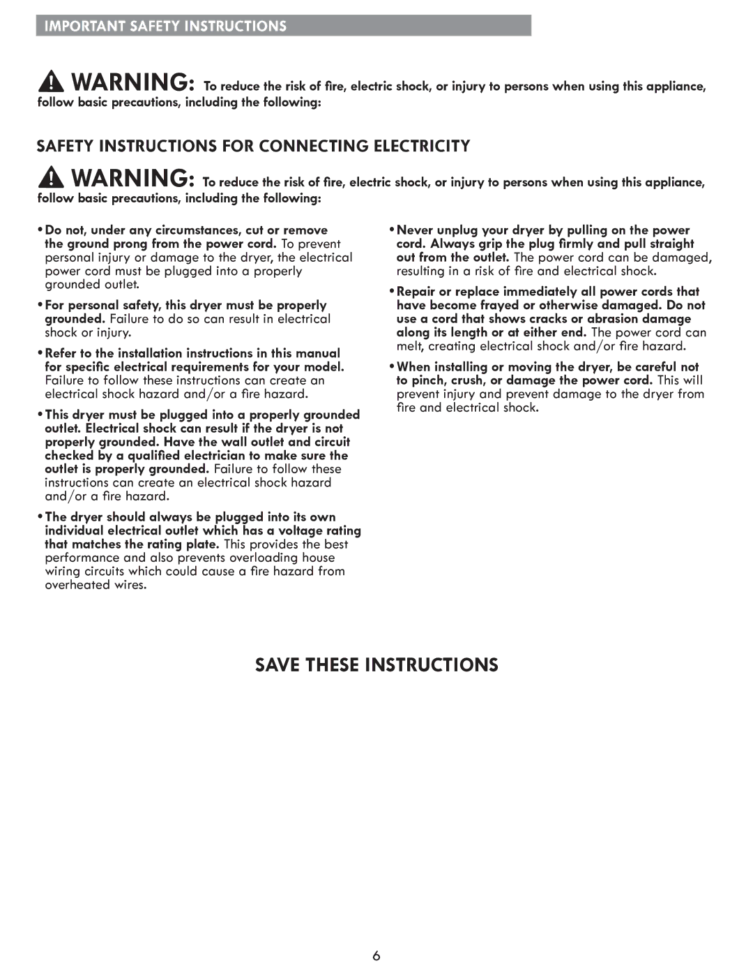 Kenmore 796.8127# manual Safety Instructions for Connecting Electricity 