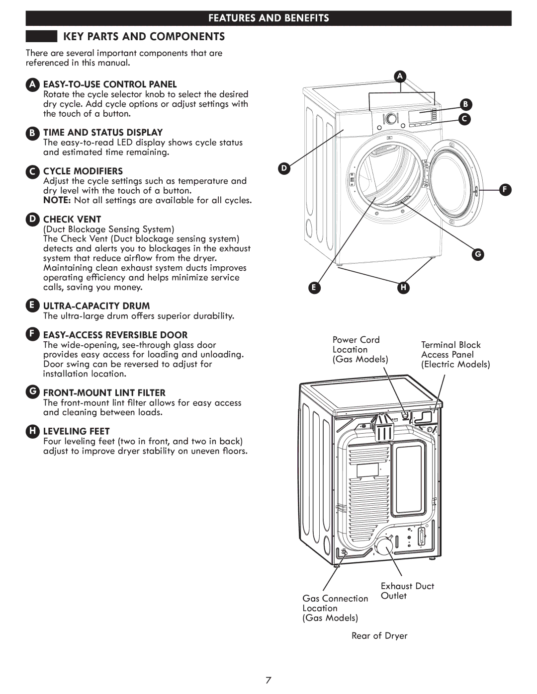 Kenmore 796.8127# manual KEY Parts and Components 