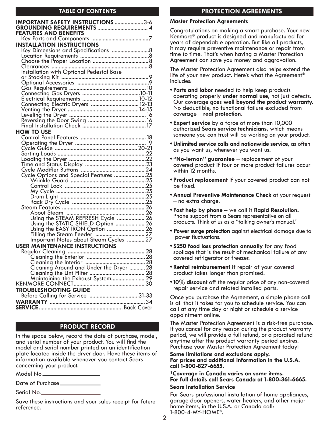 Kenmore 796.8172 manual Features and Benefits, Installation Instructions, HOW to USE, Troubleshooting Guide 