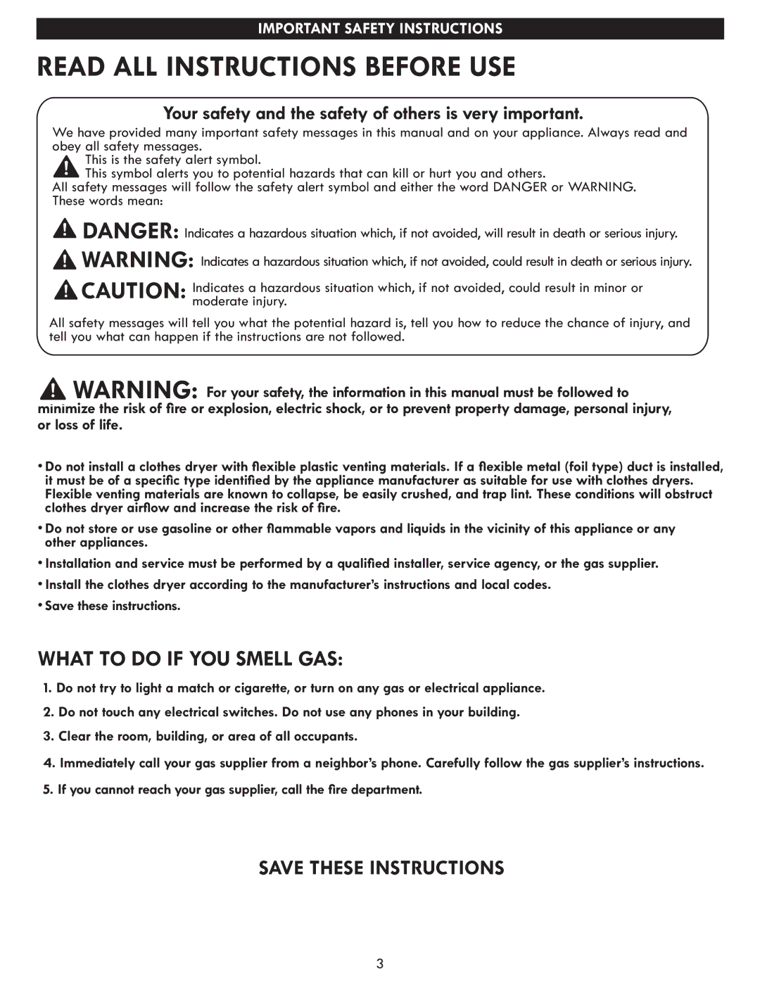 Kenmore 796.8172 manual Read ALL Instructions Before USE 