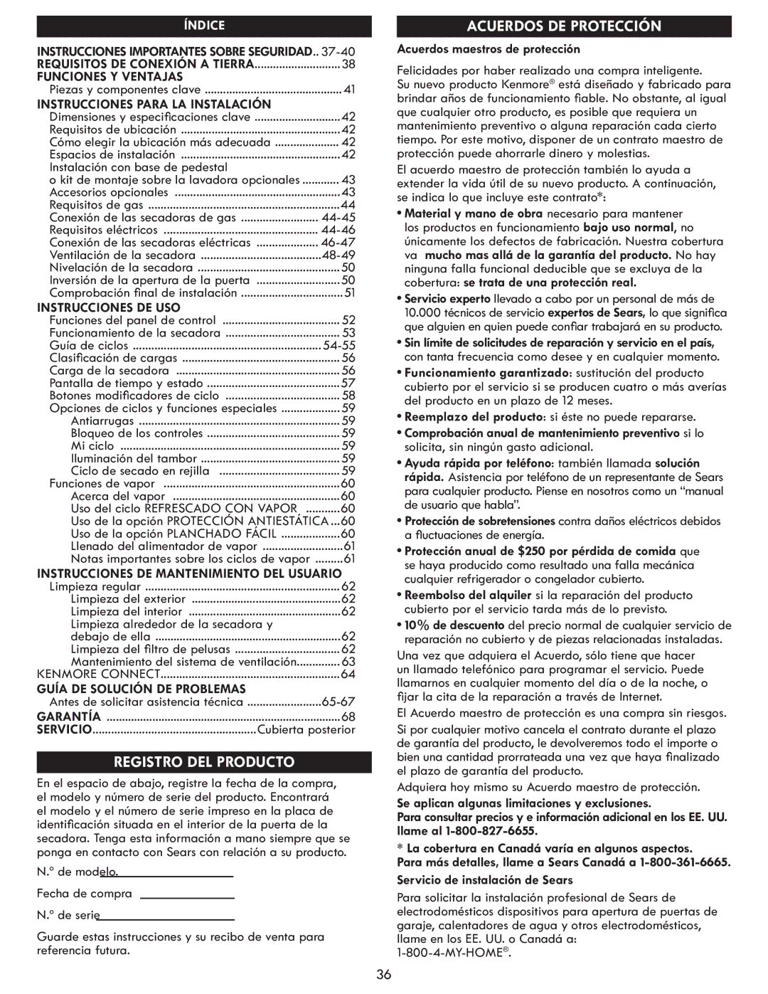 Kenmore 796.8172 manual Funciones Y Ventajas, Instrucciones Para LA Instalación, Instrucciones DE USO 