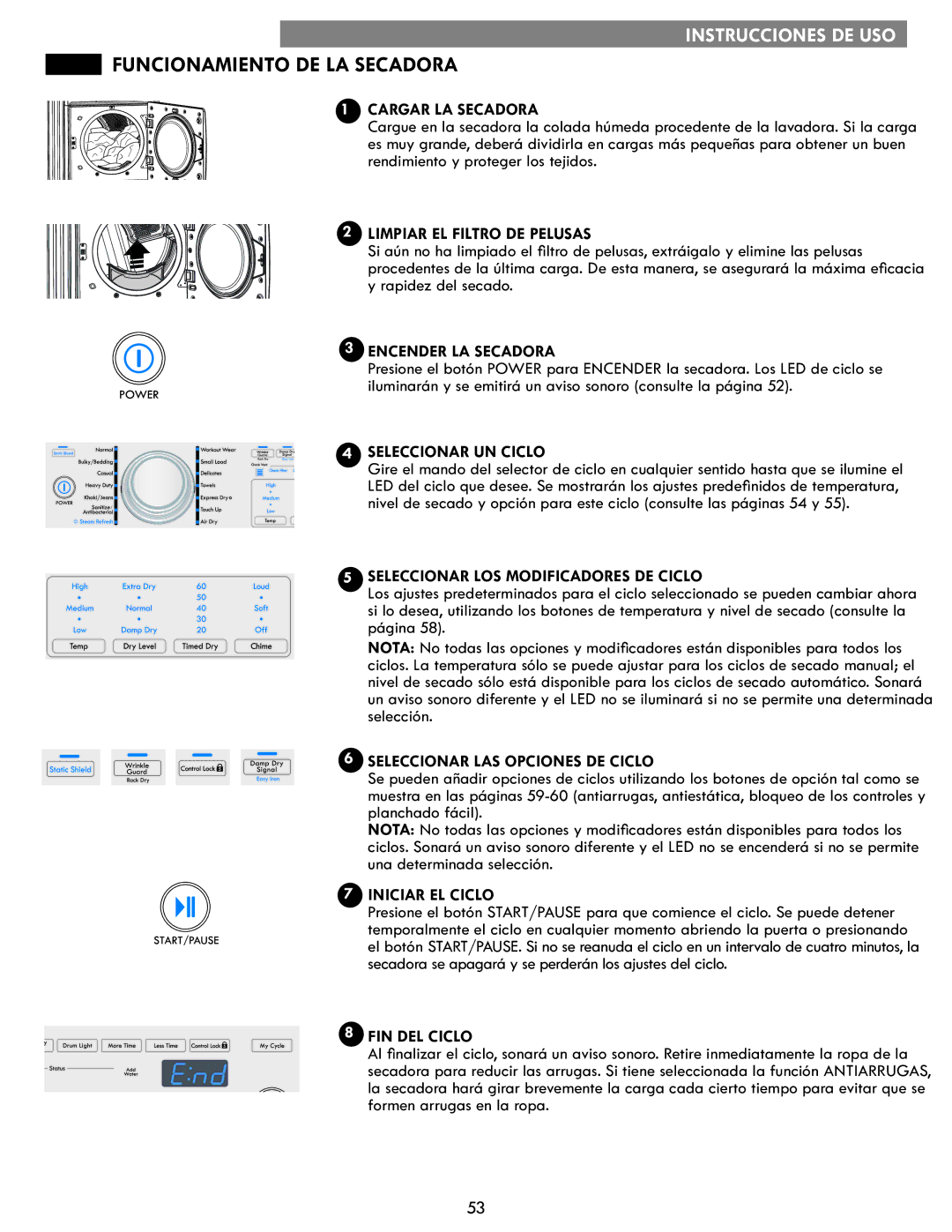 Kenmore 796.8172 manual Funcionamiento DE LA Secadora 