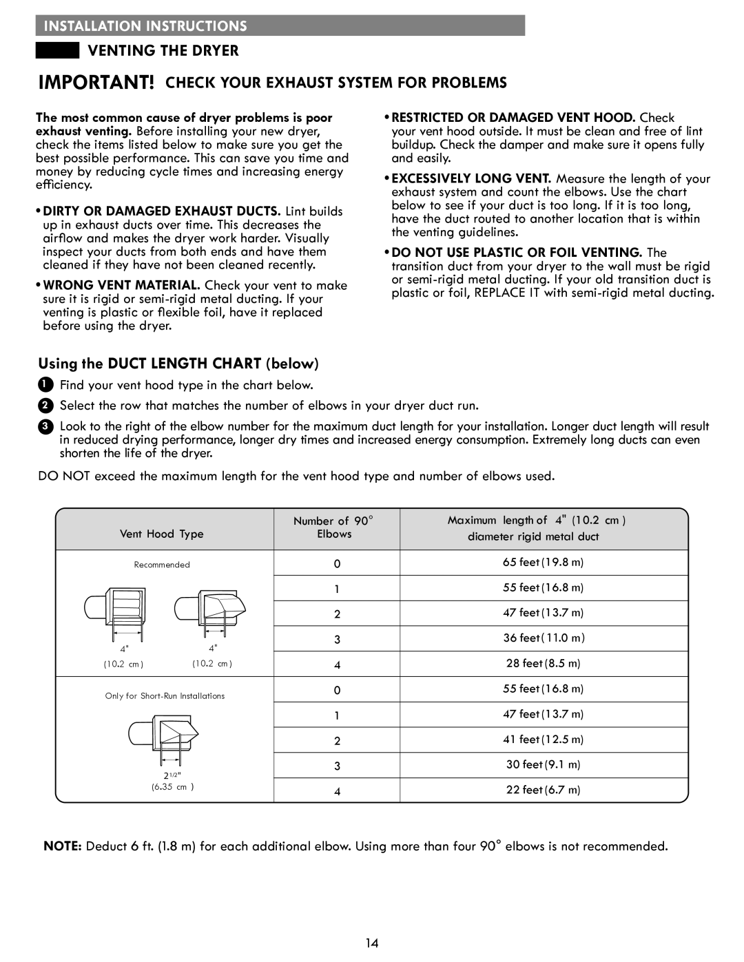 Kenmore 796.9147#, 796. 8147# manual Using the Duct Length Chart below 