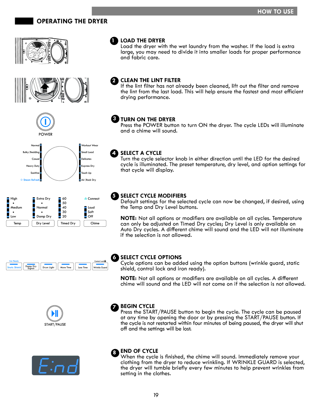 Kenmore 796. 8147#, 796.9147# manual Operating the Dryer 