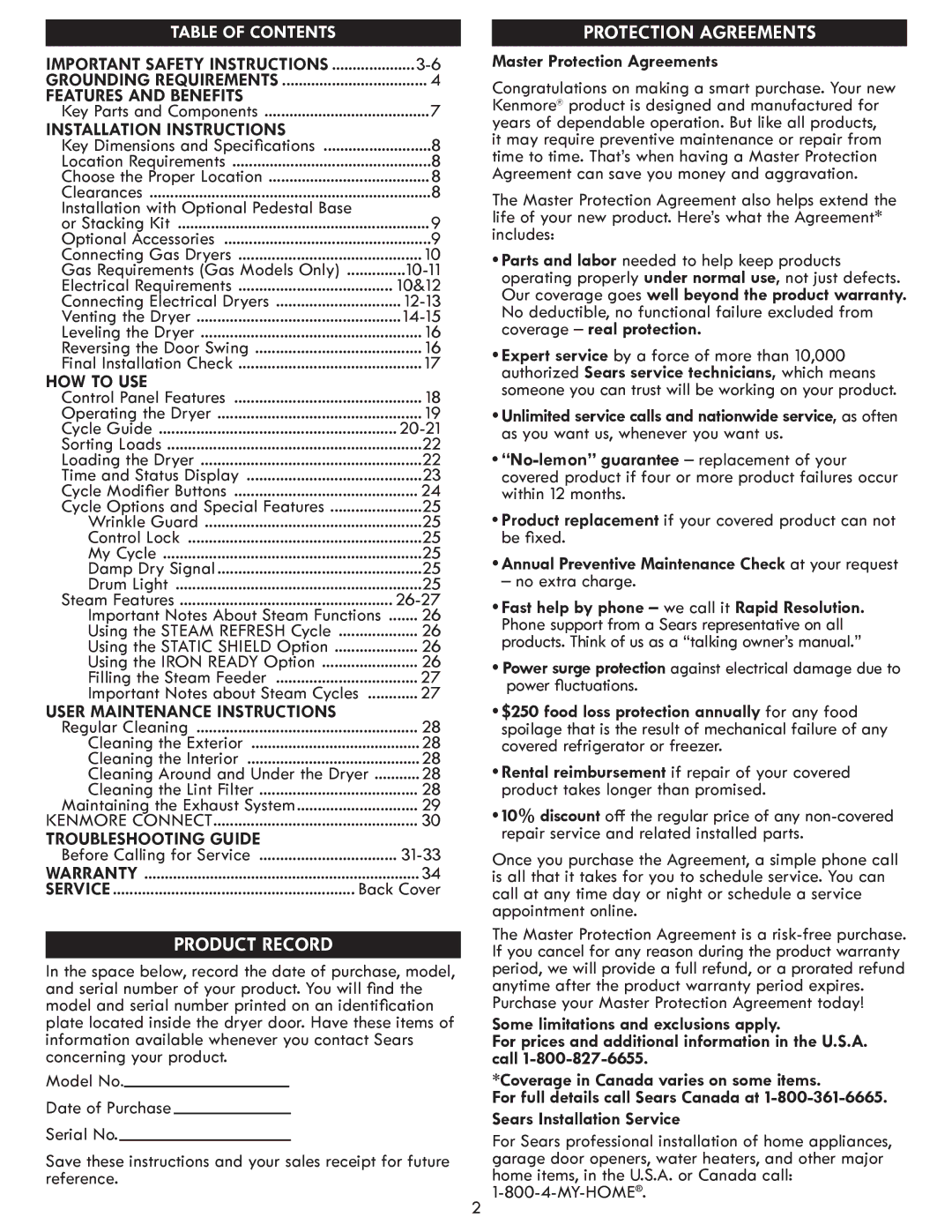 Kenmore 796.9147#, 796. 8147# manual Features and Benefits, Installation Instructions, HOW to USE, Troubleshooting Guide 