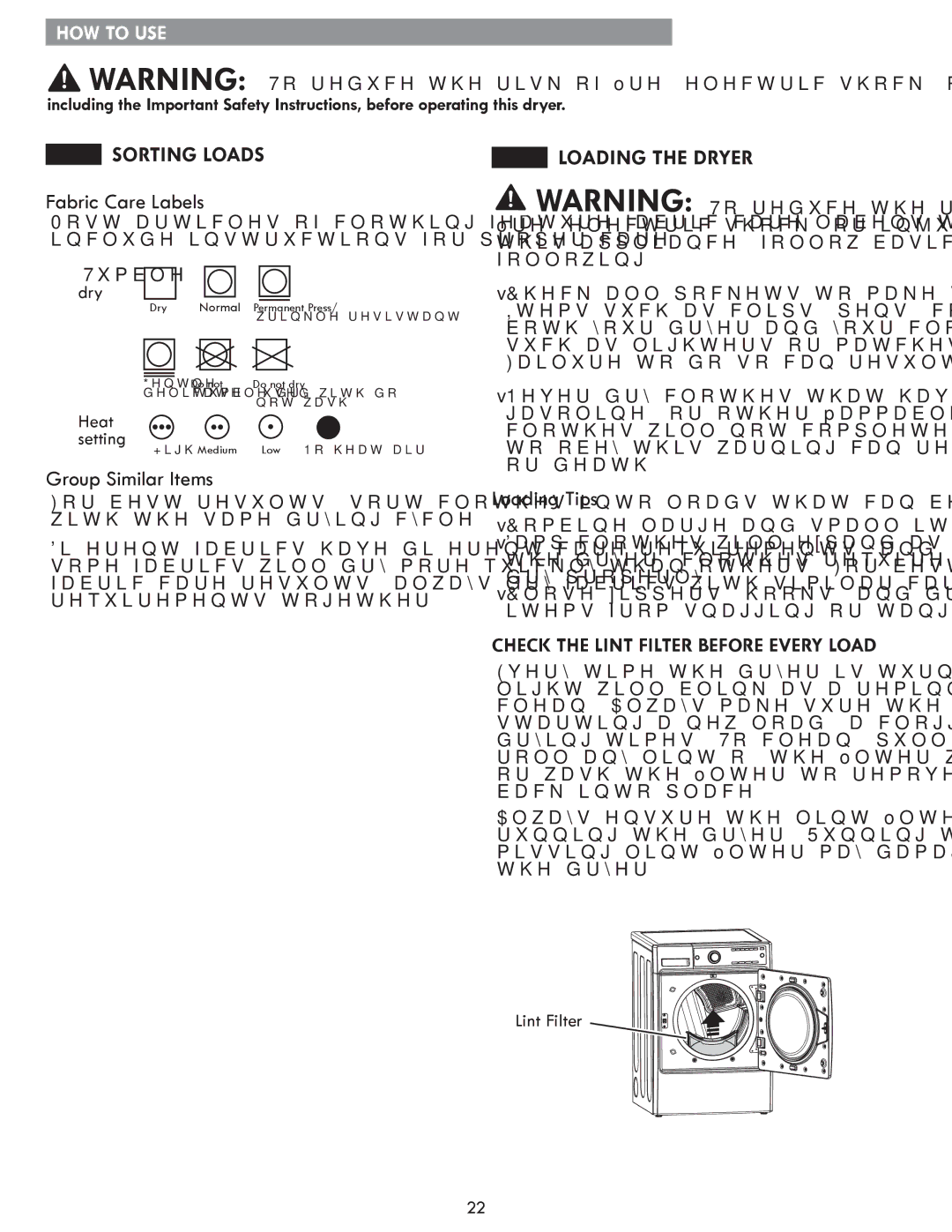 Kenmore 796.9147#, 796. 8147# manual Sorting Loads, Fabric Care Labels, Group Similar Items, Loading the Dryer, Loading Tips 