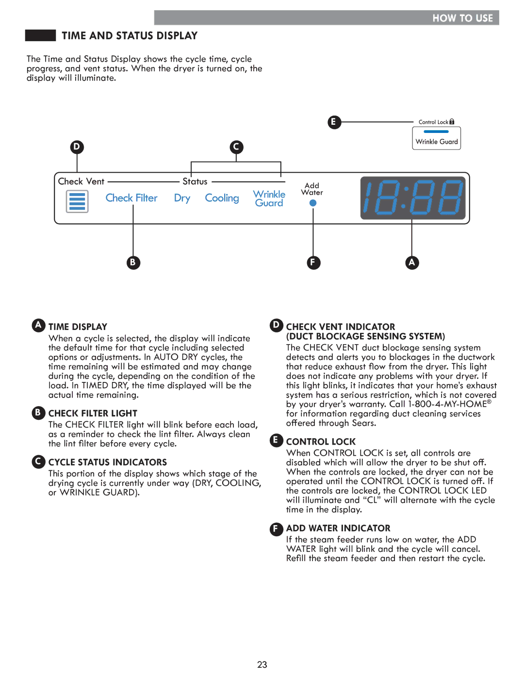 Kenmore 796. 8147#, 796.9147# manual Time and Status Display 