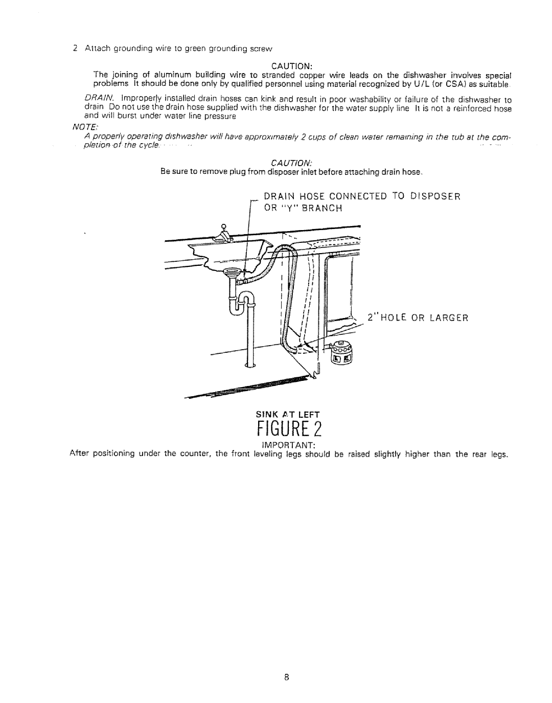 Kenmore 808353 manual Drain Hose Connected to Disposer, Or y Branch, 2HOLE or Larger, Sink X,,T Left 