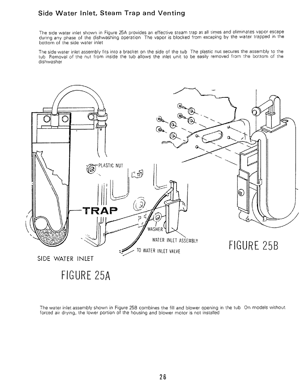 Kenmore 808353 manual Side Water Inlet, Steam Trap and Venting, WA1ERiNLETASSEMBLY, Towaterinletvalve, Plasticnut 