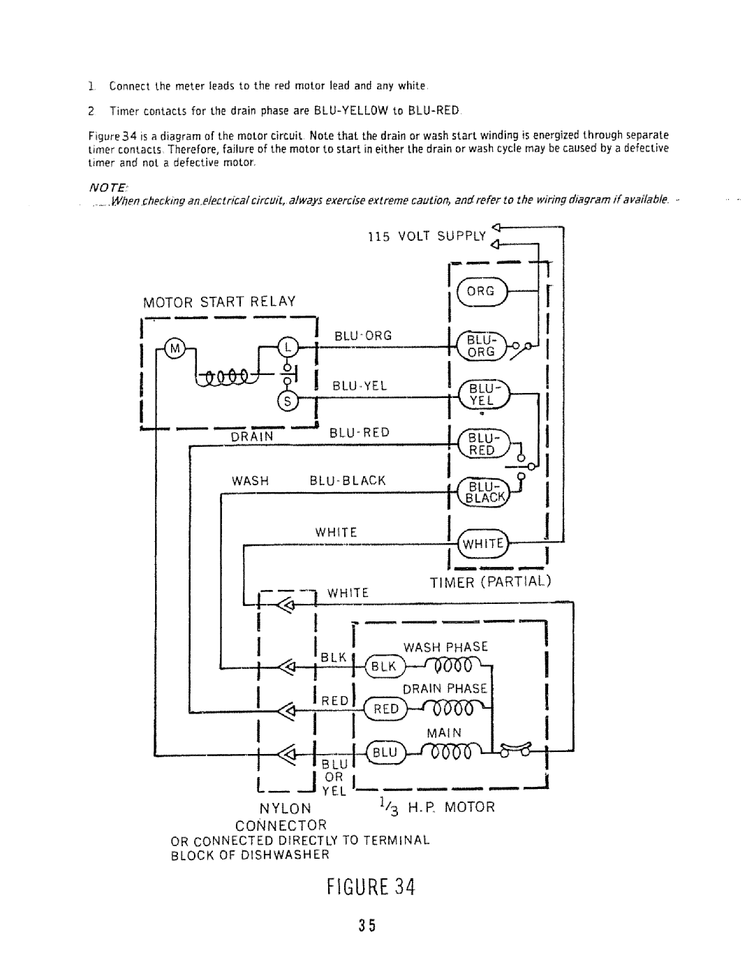 Kenmore 808353 manual 115, Volt Supply Motor Start Relay, Wash, Or Connected Directly to Terminal Block of Dishwasher 