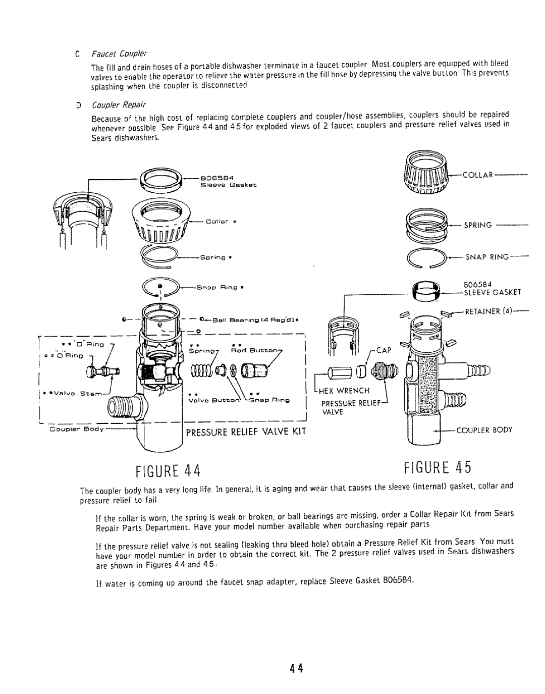 Kenmore 808353 manual Faucet Coupler, Ring, Sleevegasket 