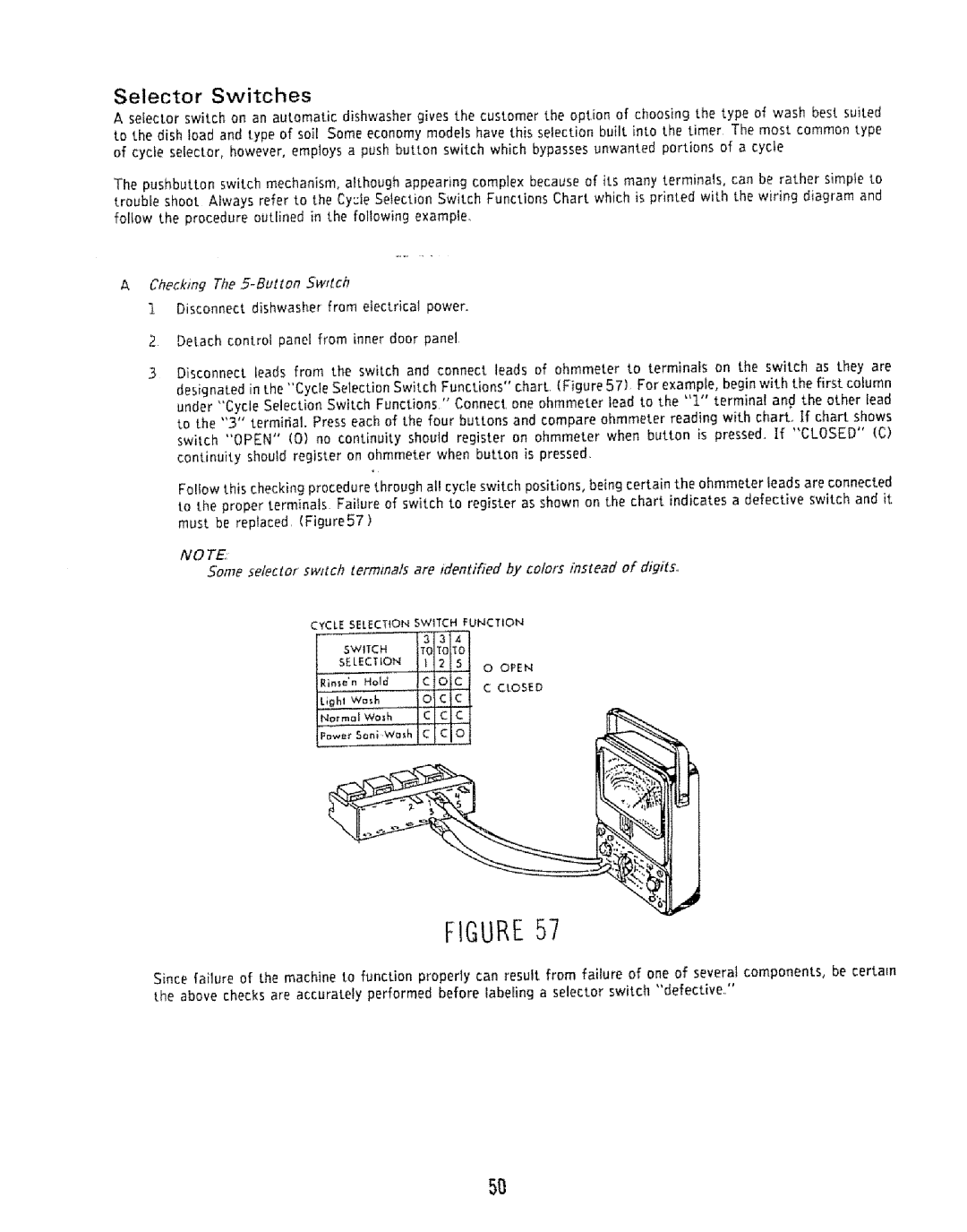 Kenmore 808353 manual Selector Switches, Checking The 5-Button Swttch 