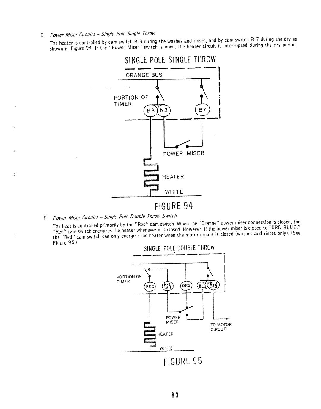 Kenmore 808353 manual Orange BUS Timer, Heater White, Power Miser Circuits Single Pole Double Throw Switch, To Motor 